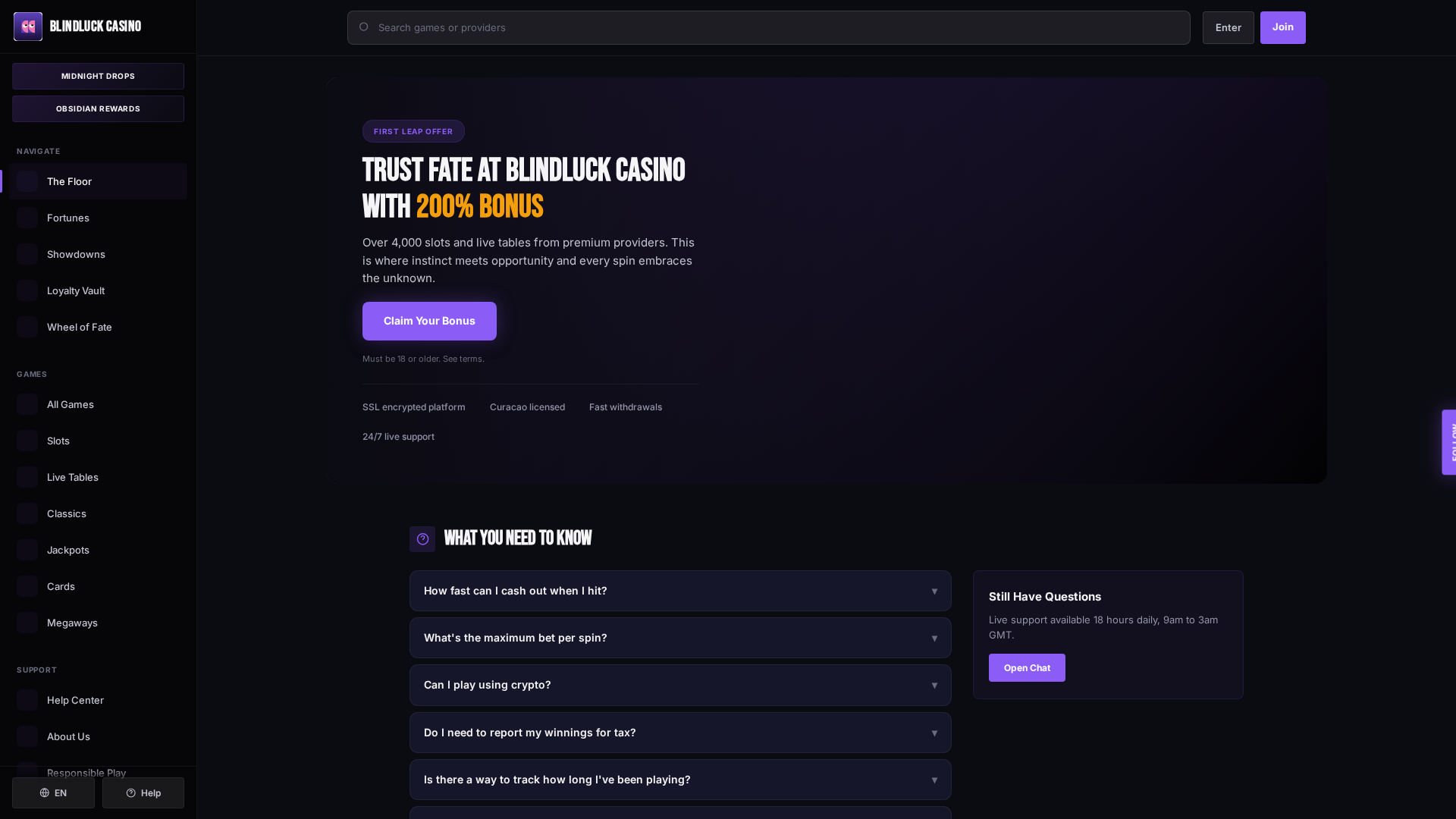 Screenshot of blindluck-casino.org