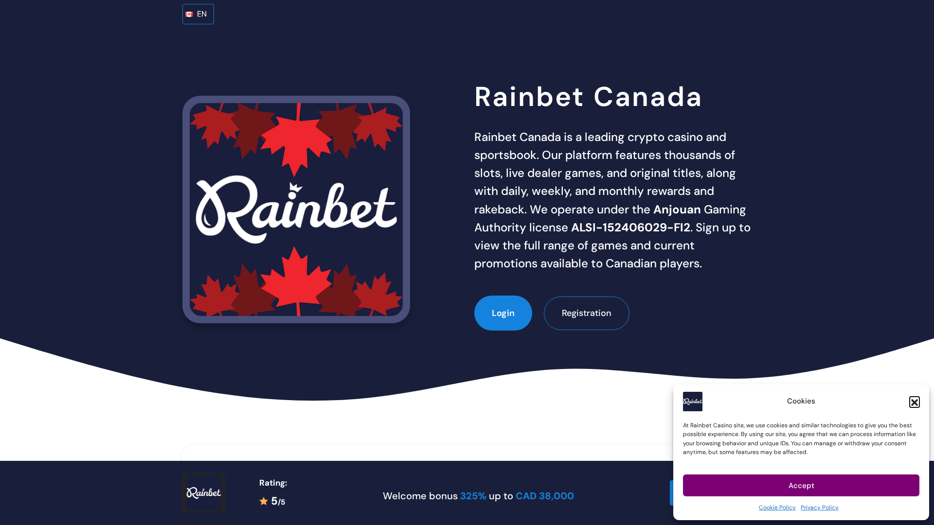 Screenshot of rainbetofficialsite.com