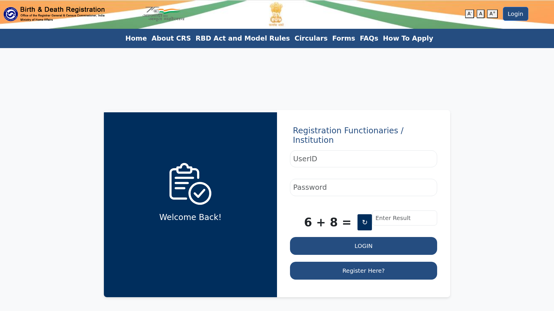 Screenshot of dc.crsorgi.gov.in.cscmewat96.info