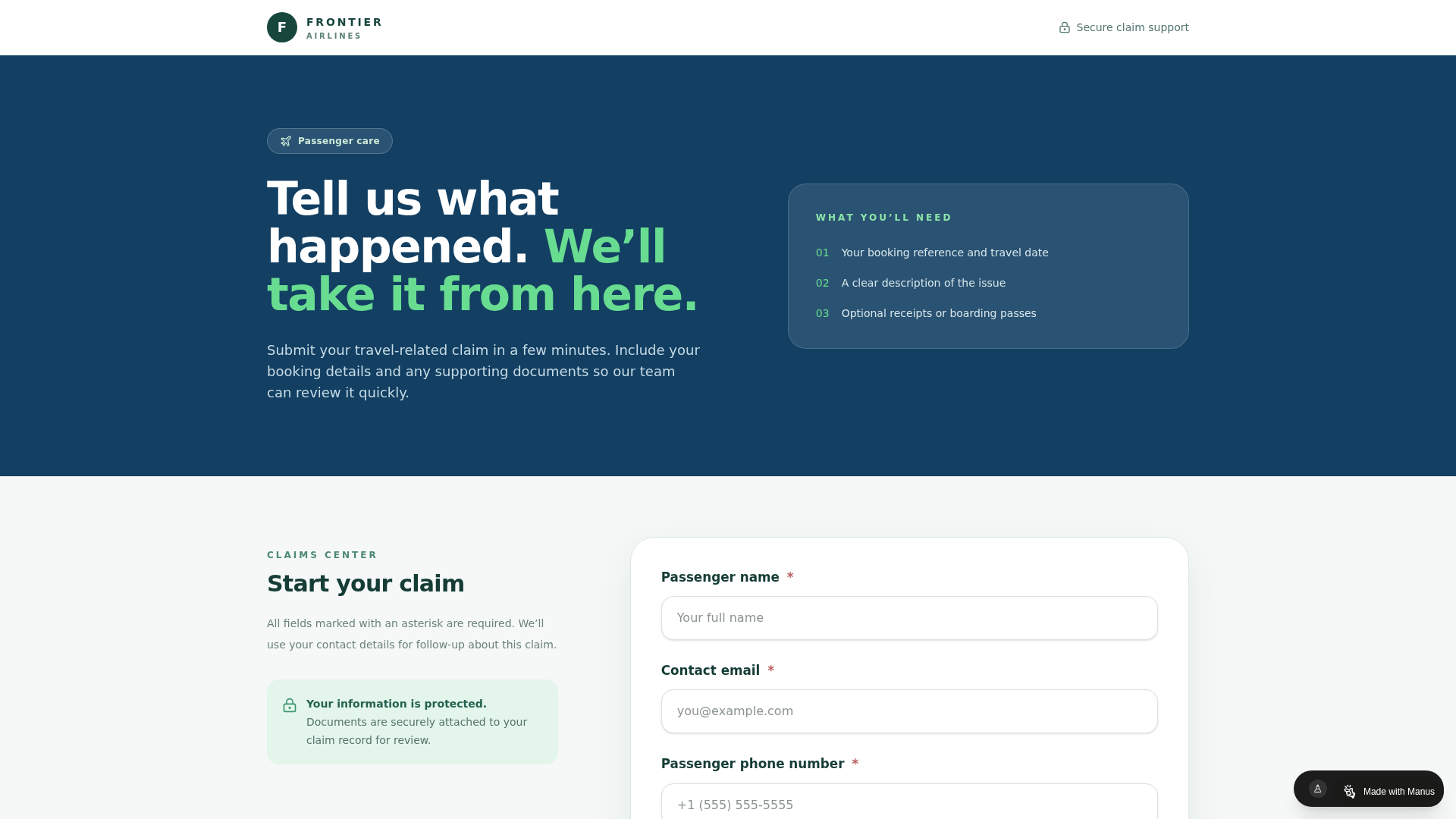 Screenshot of frontclaim-cpufoap3.manus.space