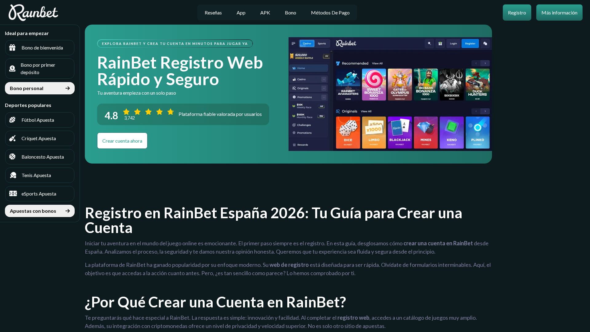 Screenshot of rainbet-registro-espana.com