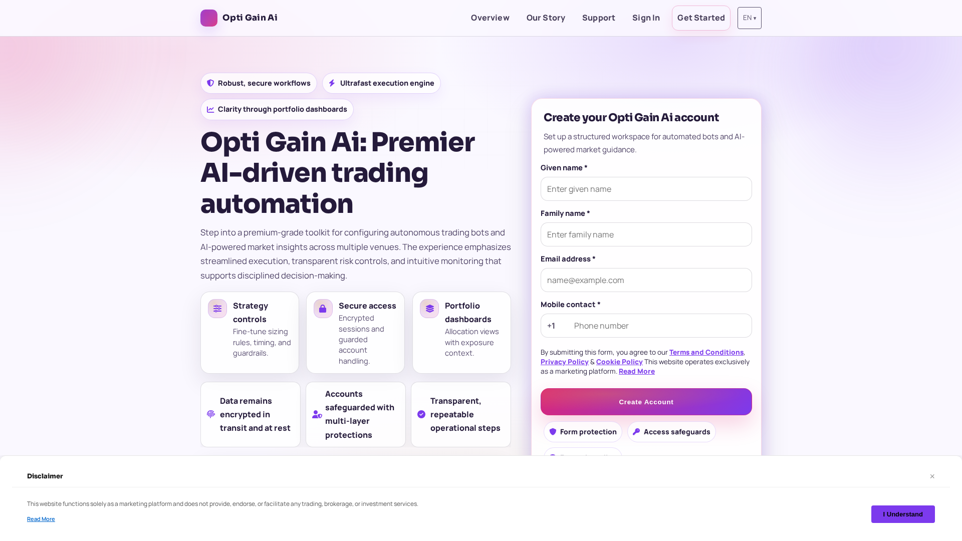 Screenshot of optigainai-platform.digital
