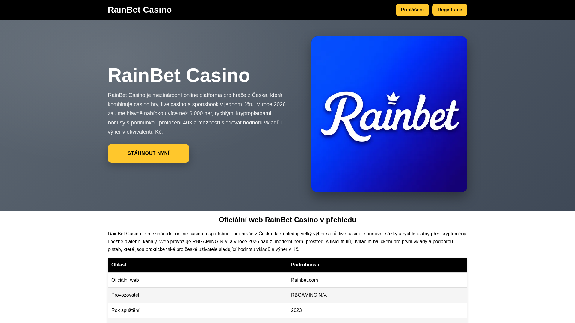 Screenshot of rainbet-casino-cz.com