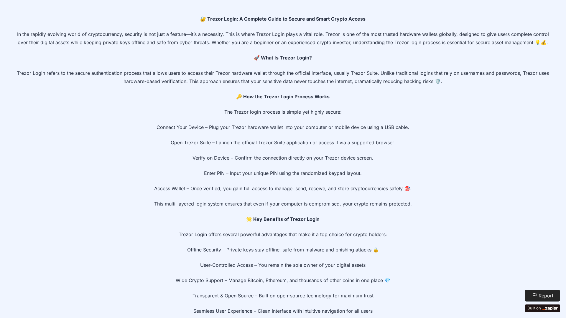 Screenshot of portal-trezor.zapier.app