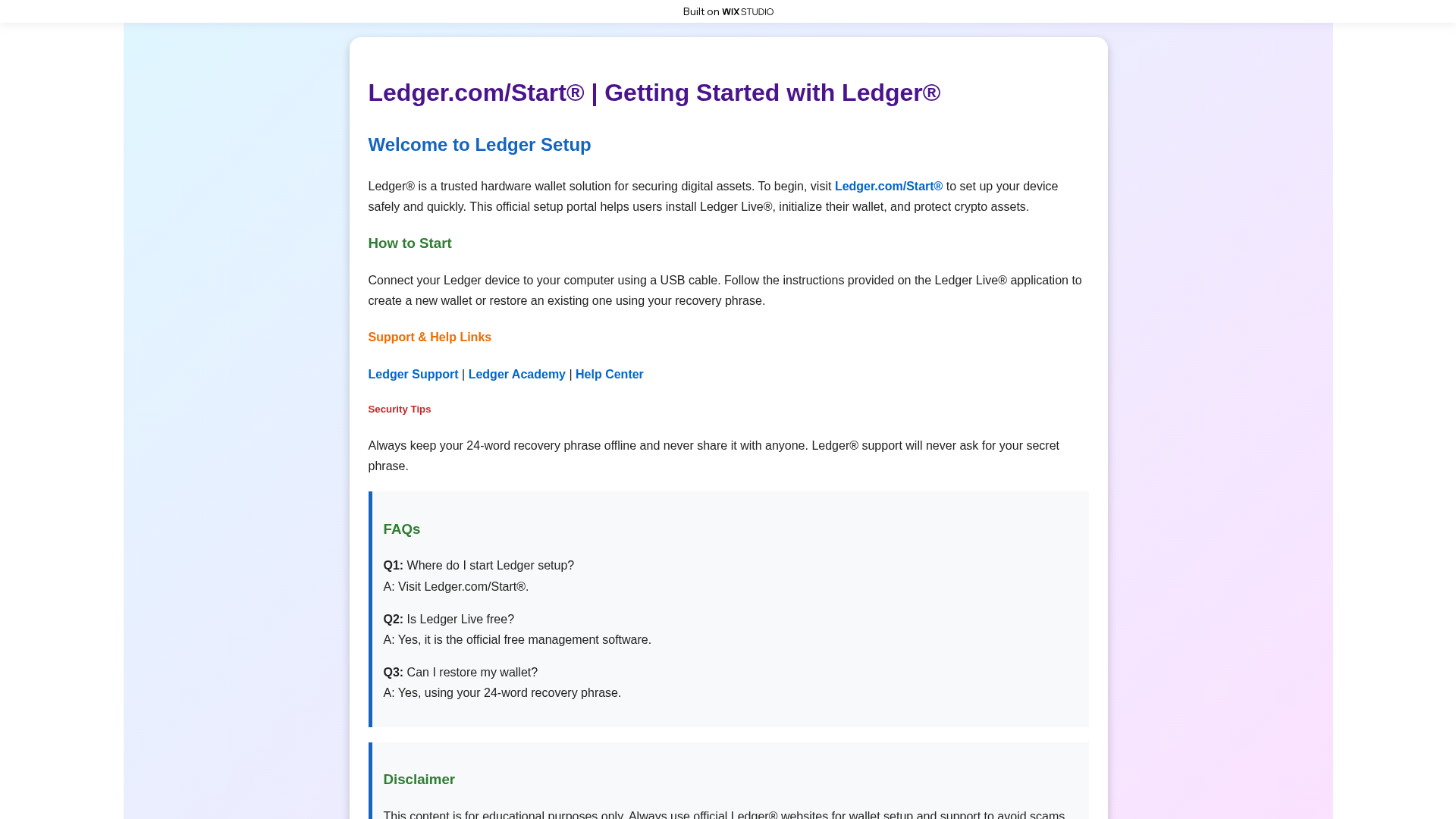 Screenshot of ledgrrstart.wixstudio.com