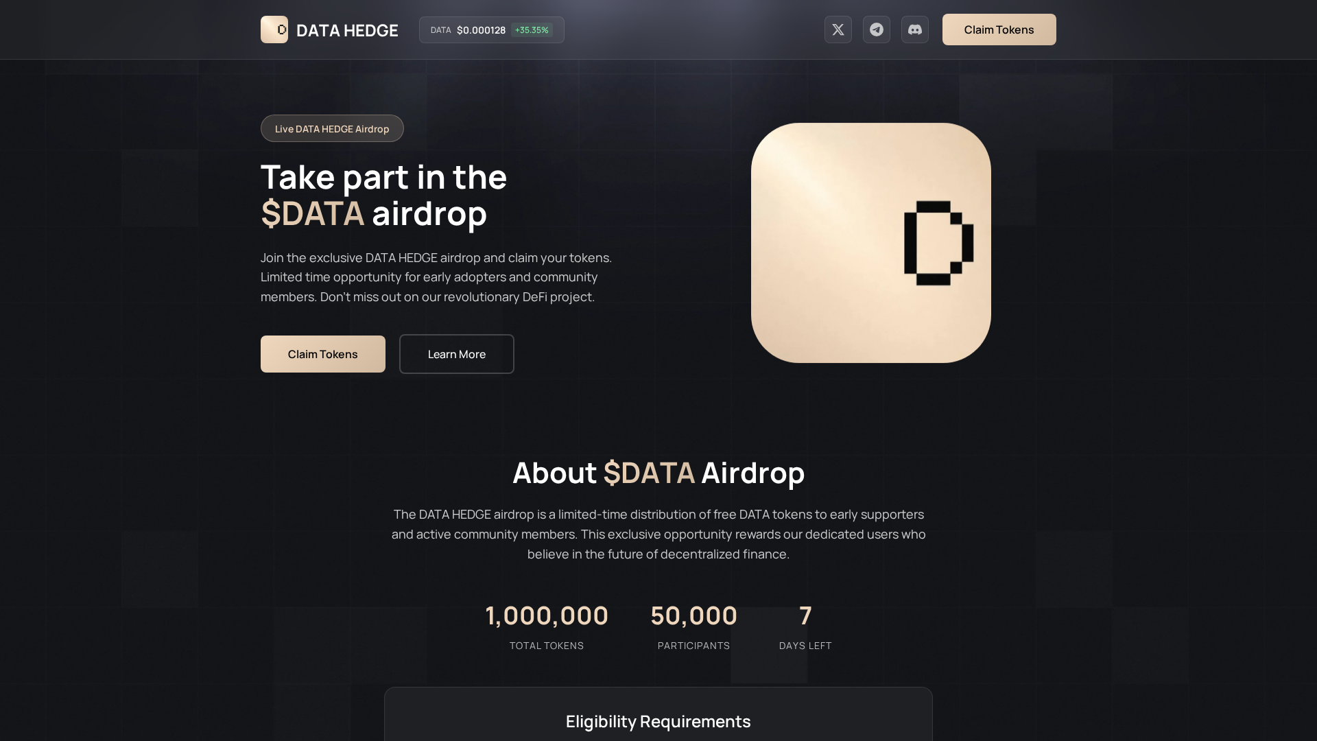 Screenshot of datahedgetoken.live