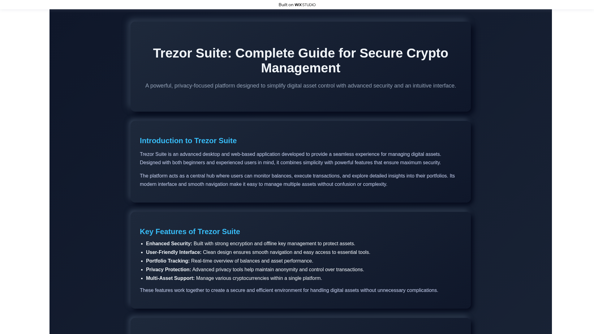 Screenshot of learn-trezosuite.wixstudio.com