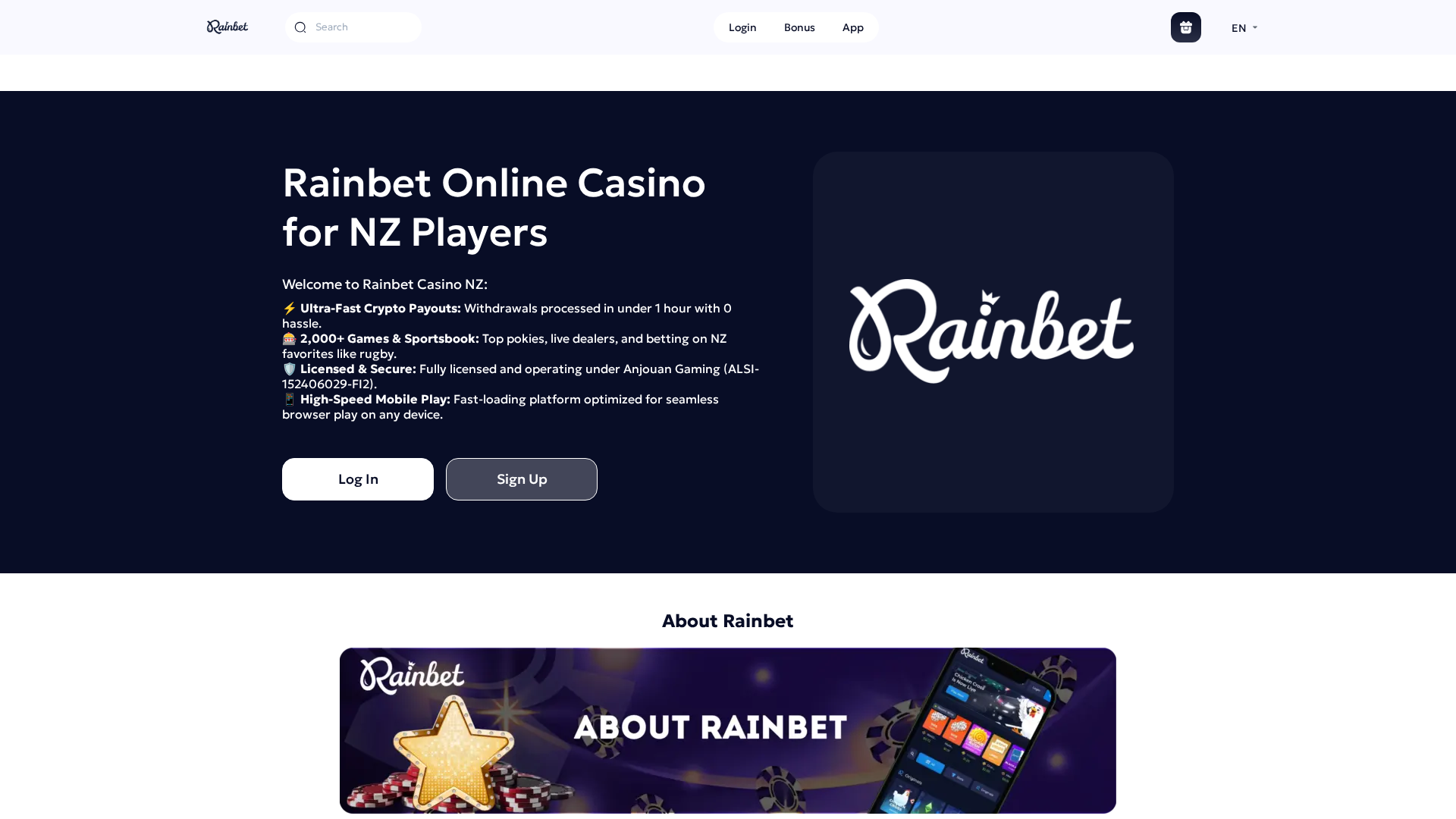 Screenshot of rainbetofficial-nz.com