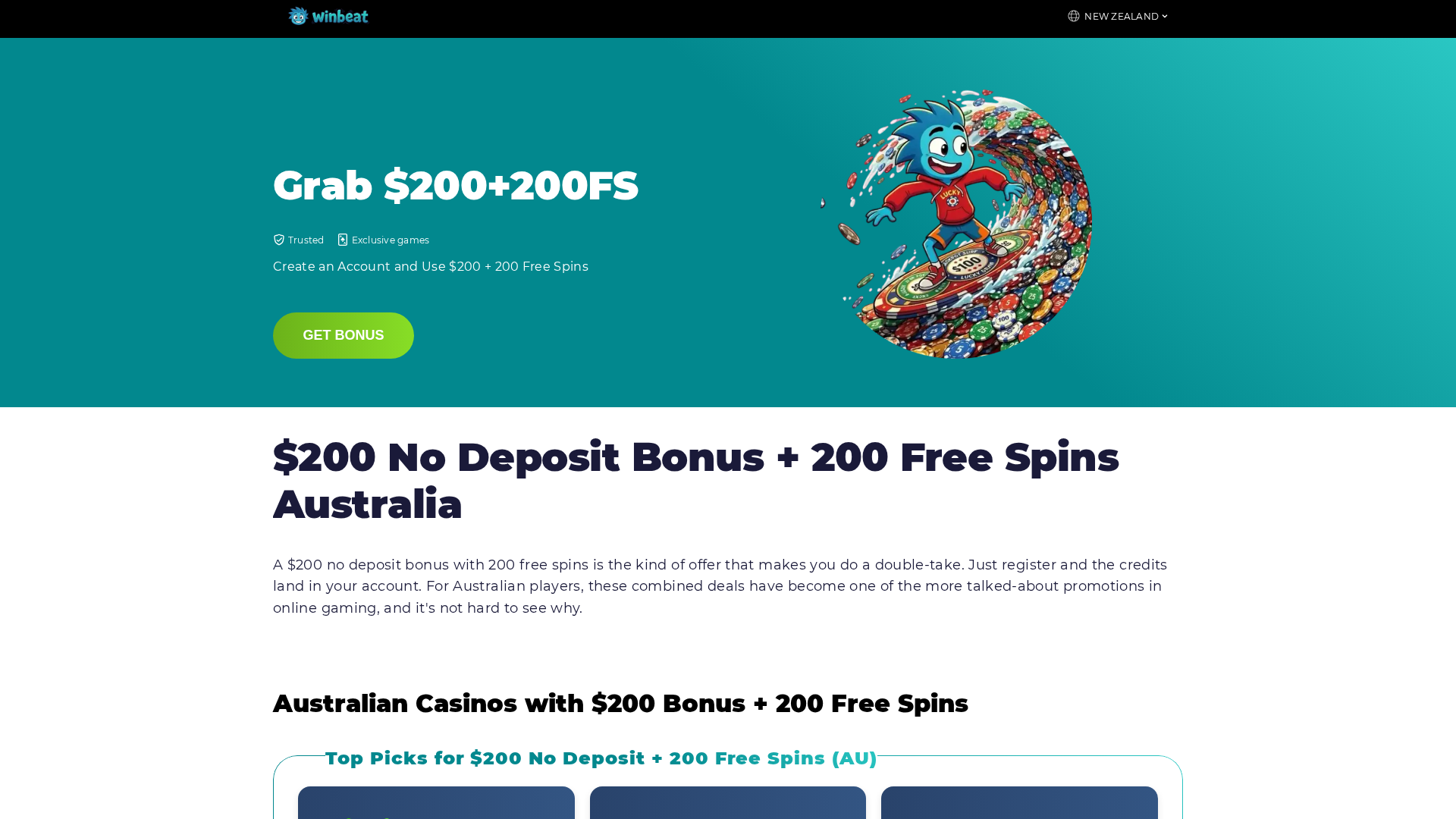 Screenshot of freespins-200-nodeposit.com