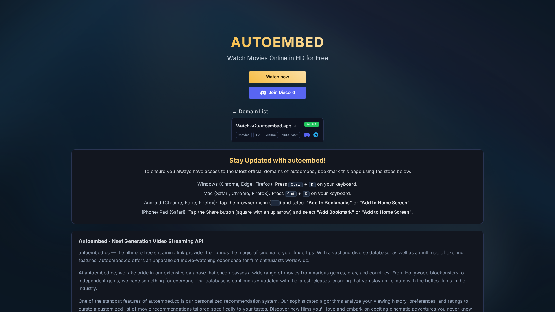 Screenshot of autoembed.net