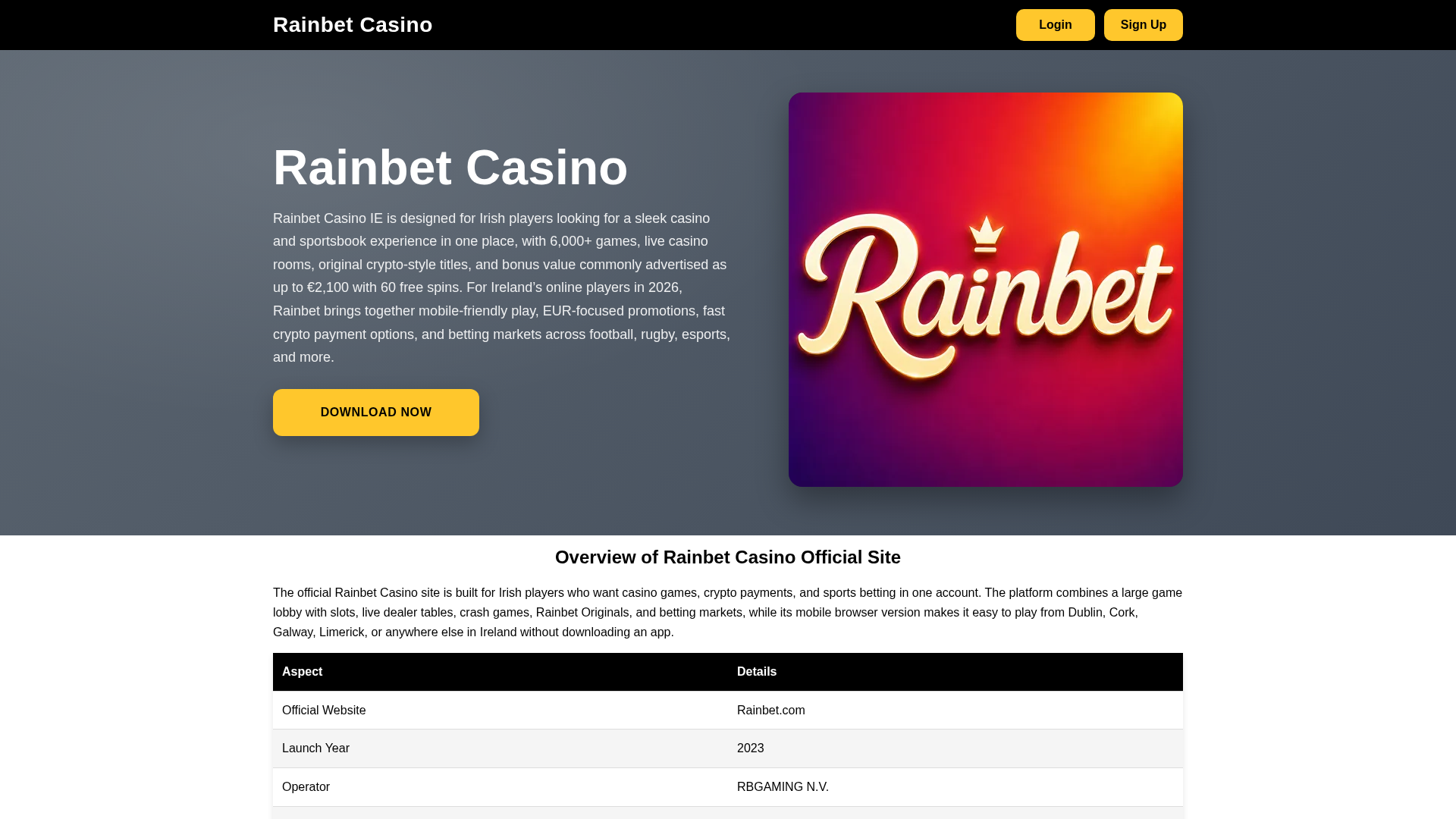 Screenshot of rainbet-casino-ie.com