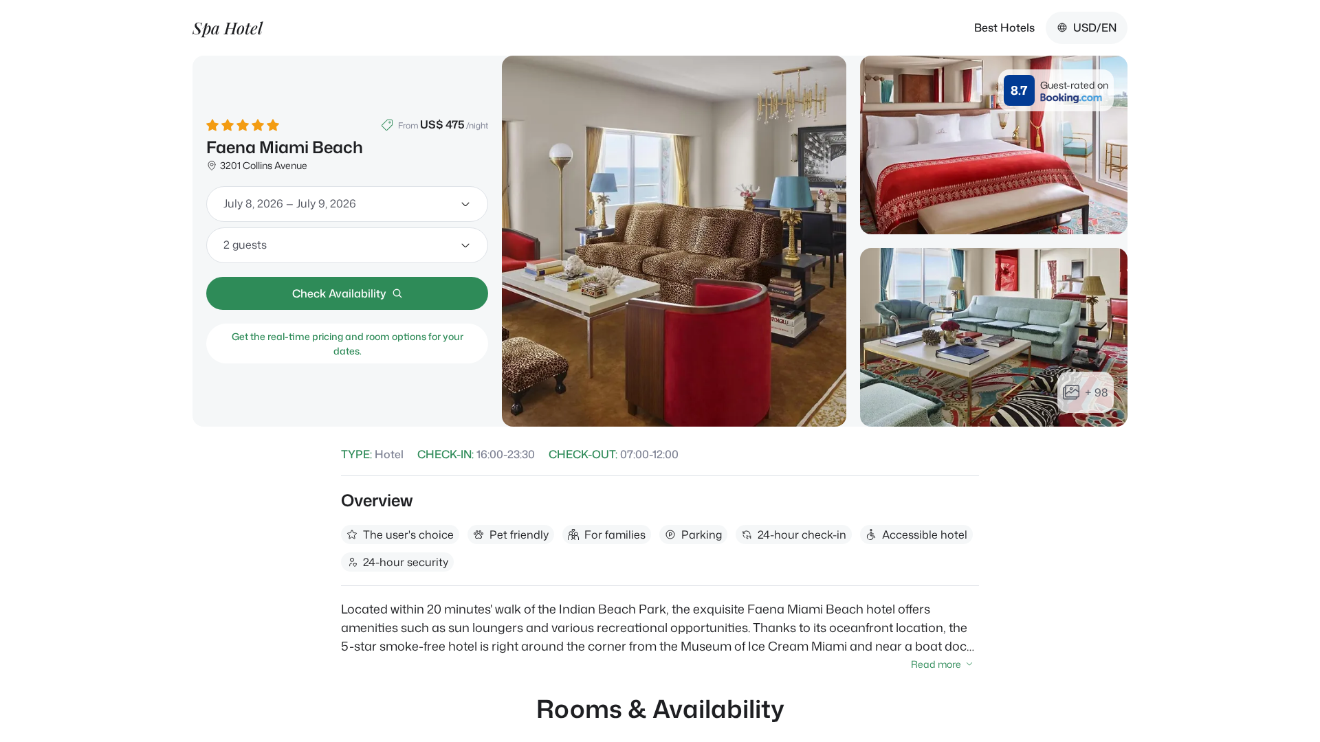 Screenshot of faenamiamibeach.spahotel.guru