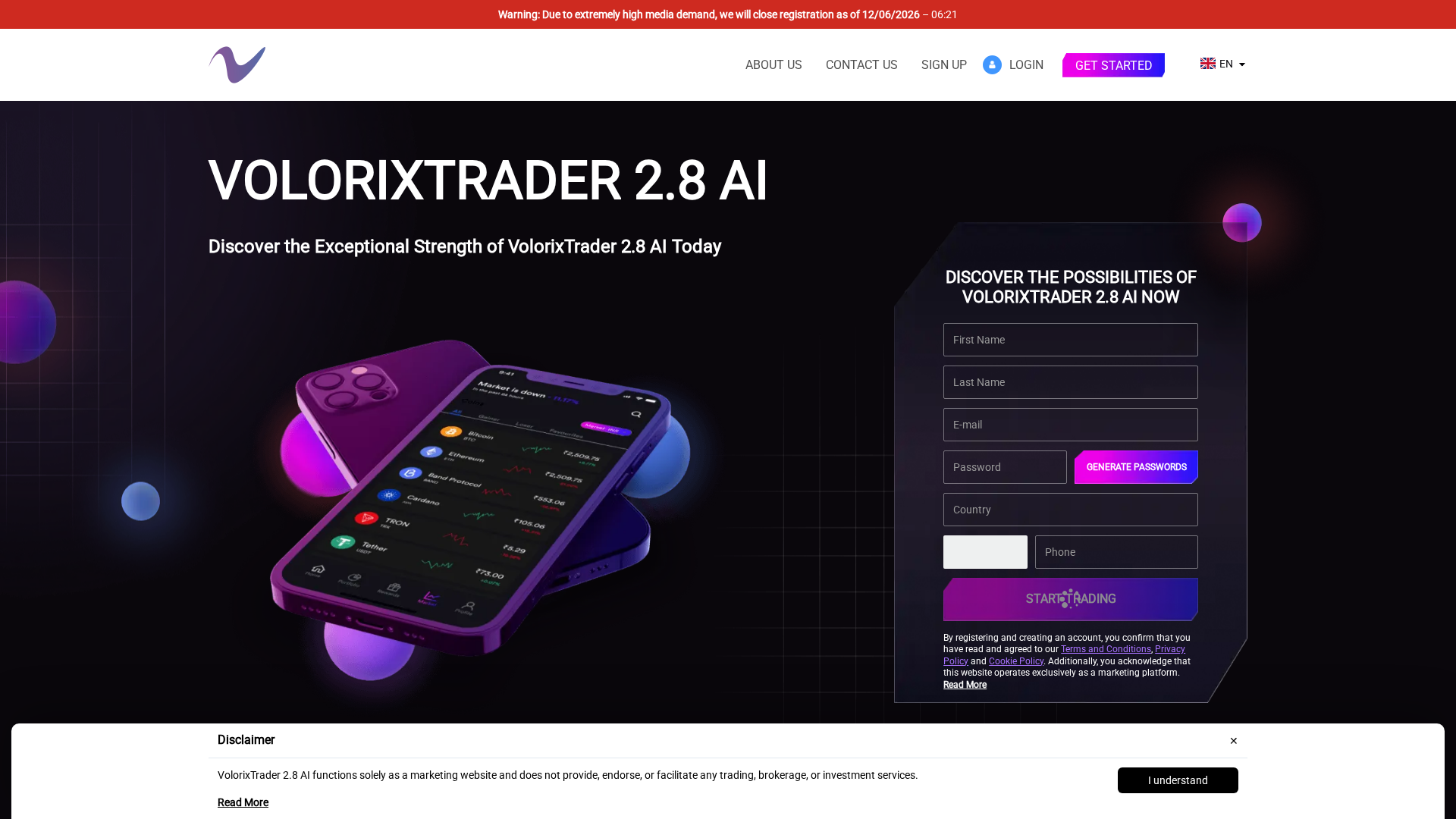 Screenshot of volorixtrader2-ai-com.financecryptoworld.com