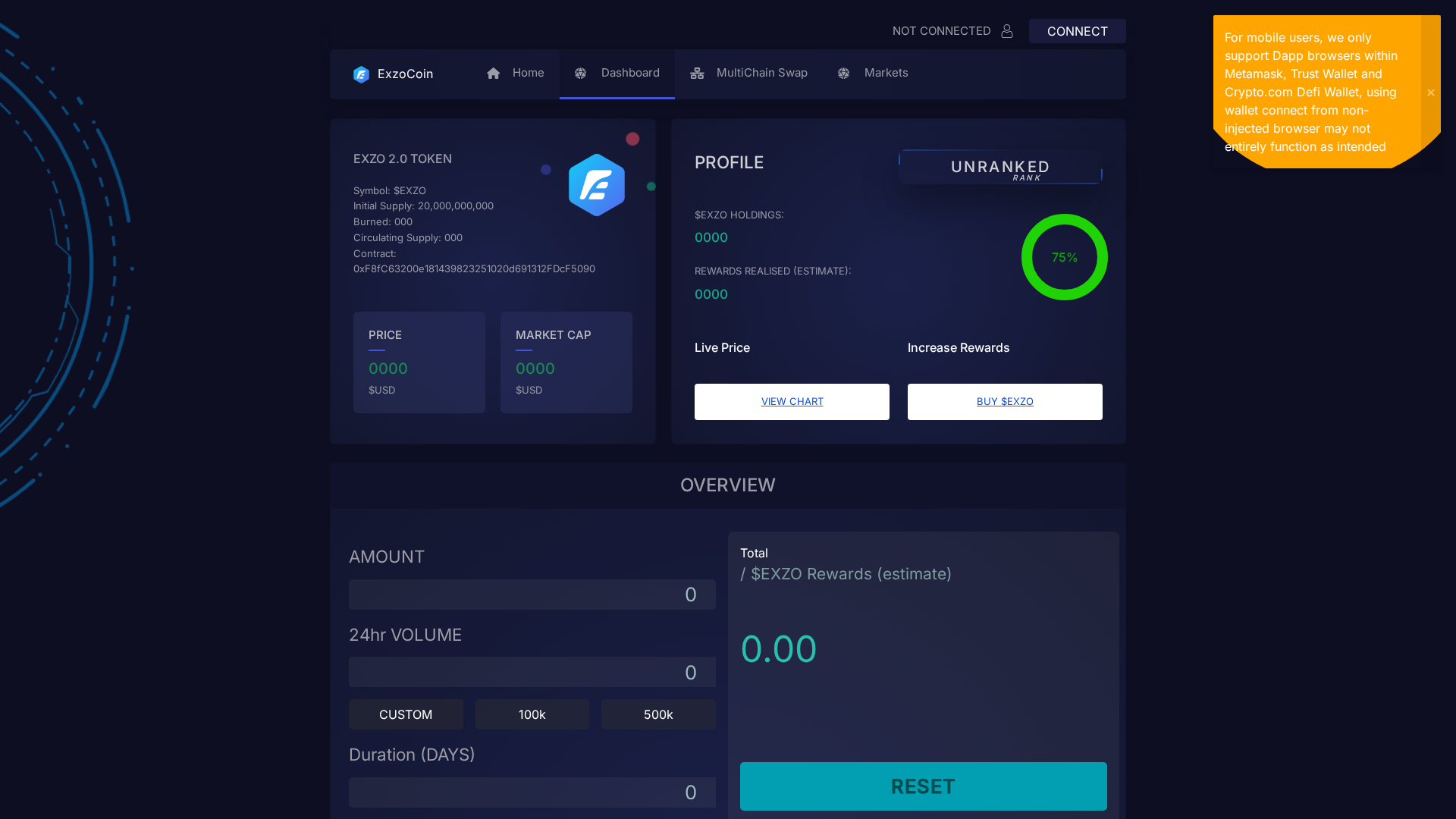 Screenshot of exzo-network-dashboard.pages.dev