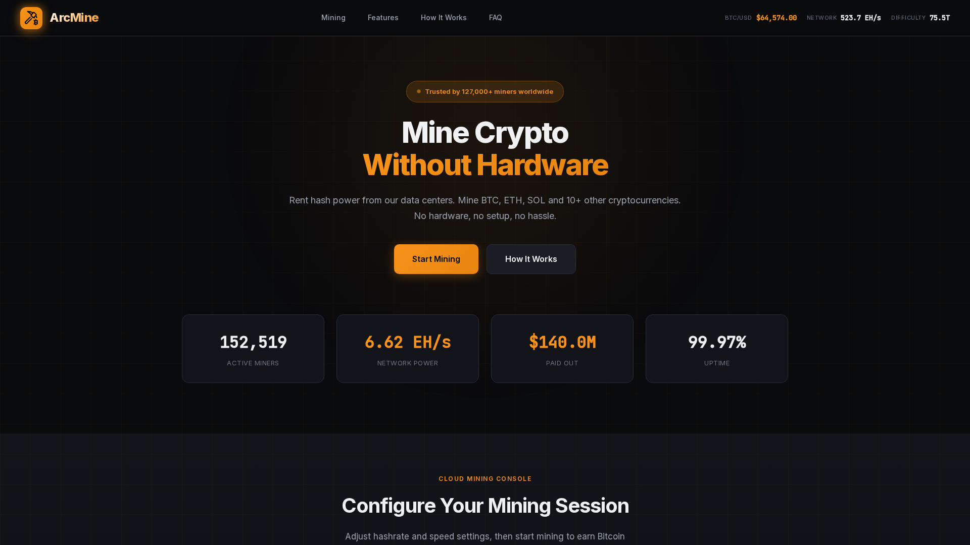Screenshot of arcmine.io