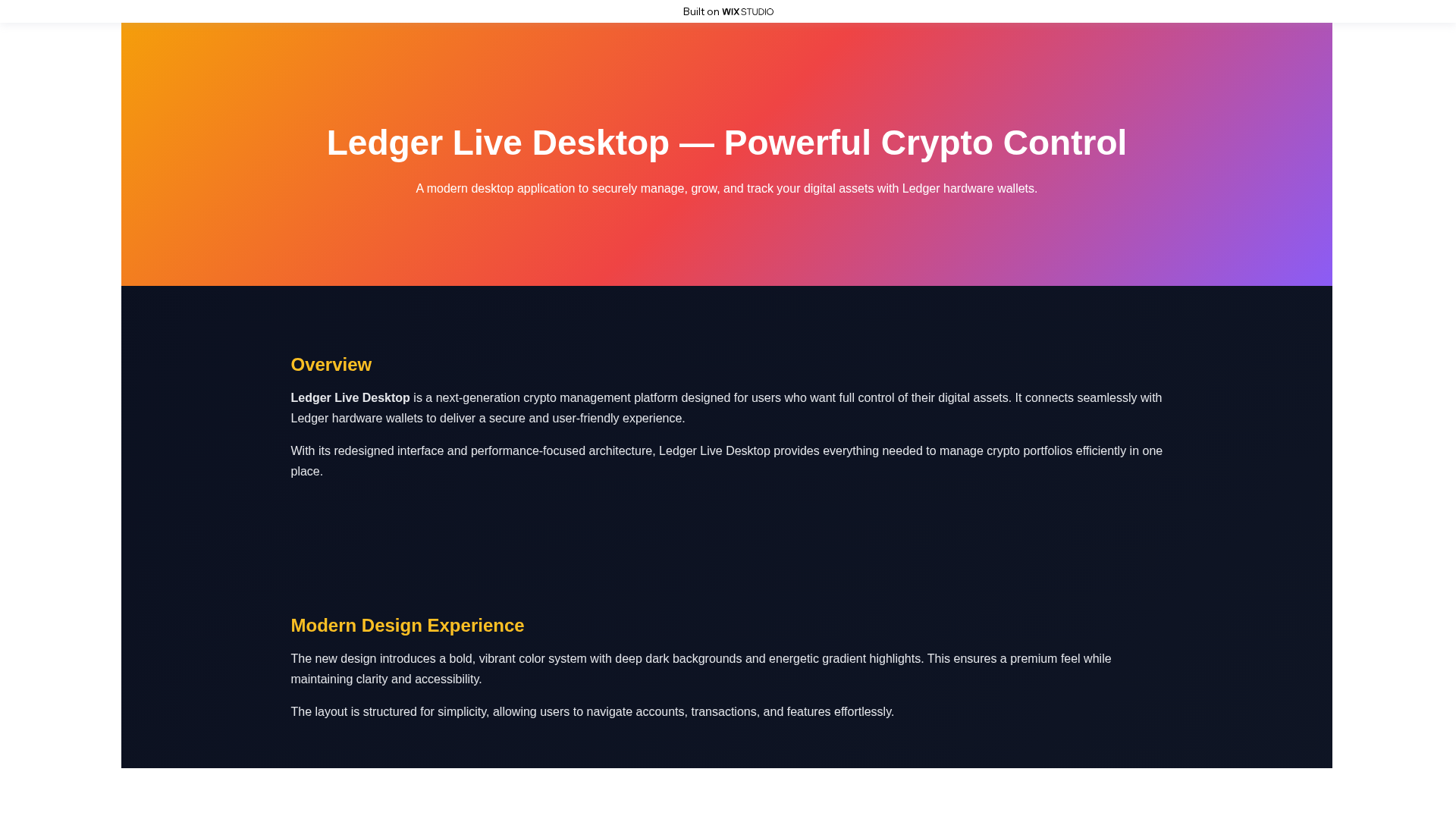 Screenshot of ladger-live-desktop.wixstudio.com