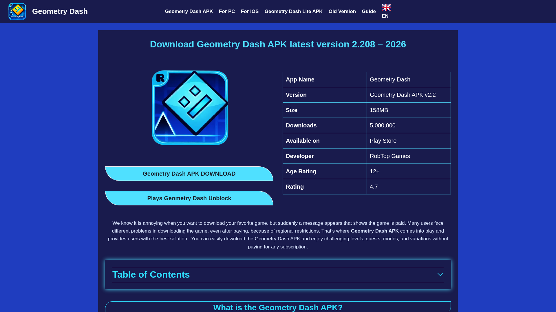 Screenshot of playsgeometrydash.com