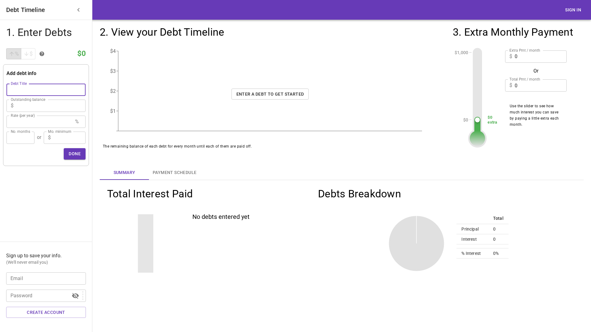 Screenshot of debttimeline.com