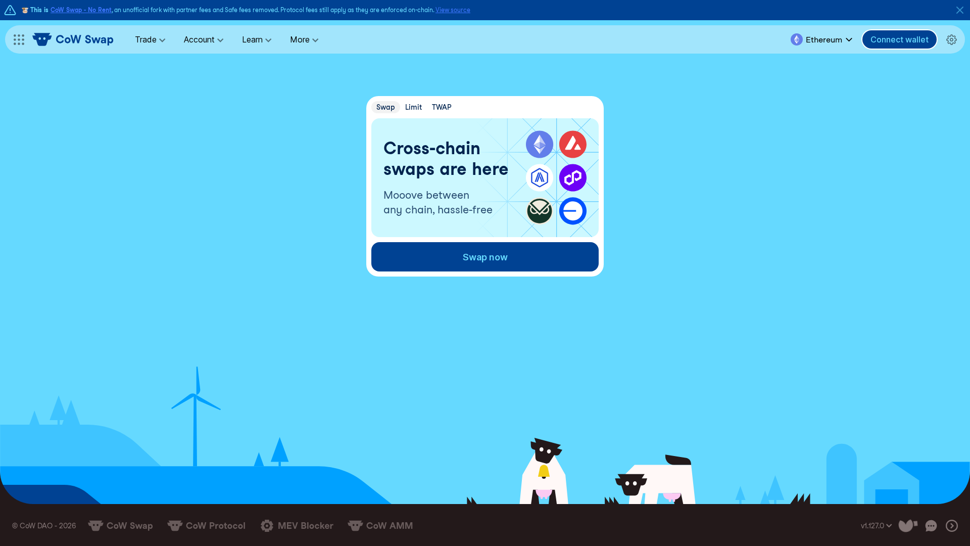 Screenshot of cowswap.norent.xyz