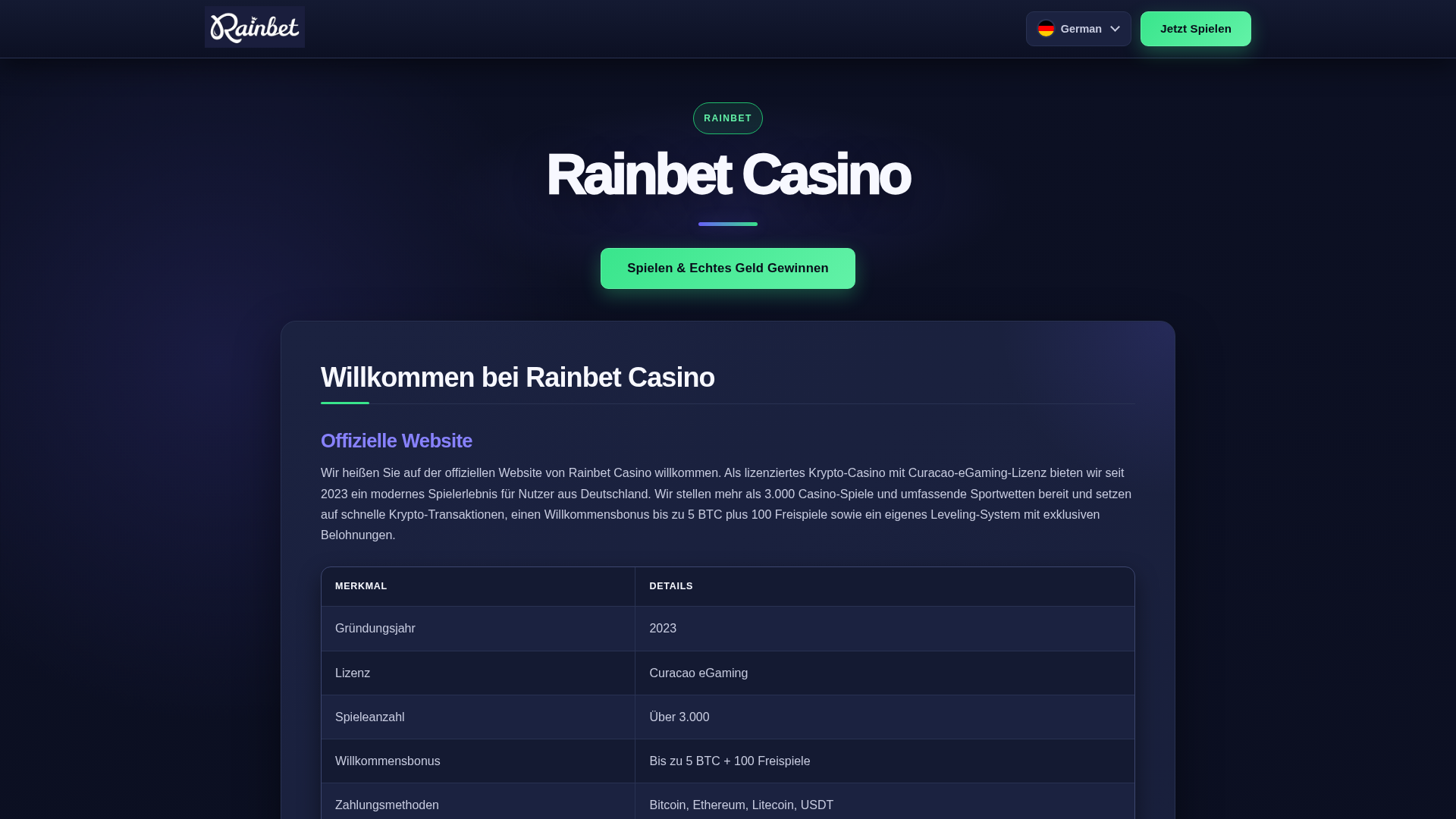 Screenshot of rainbet-casino.com.de