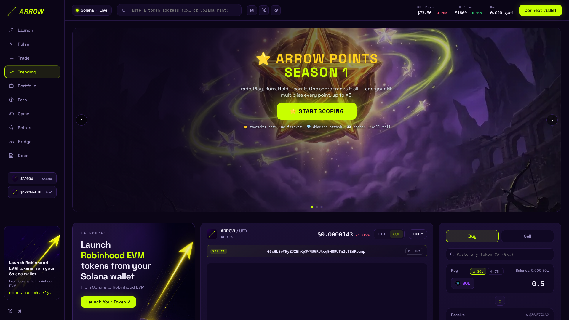 Screenshot of launcharrow.xyz