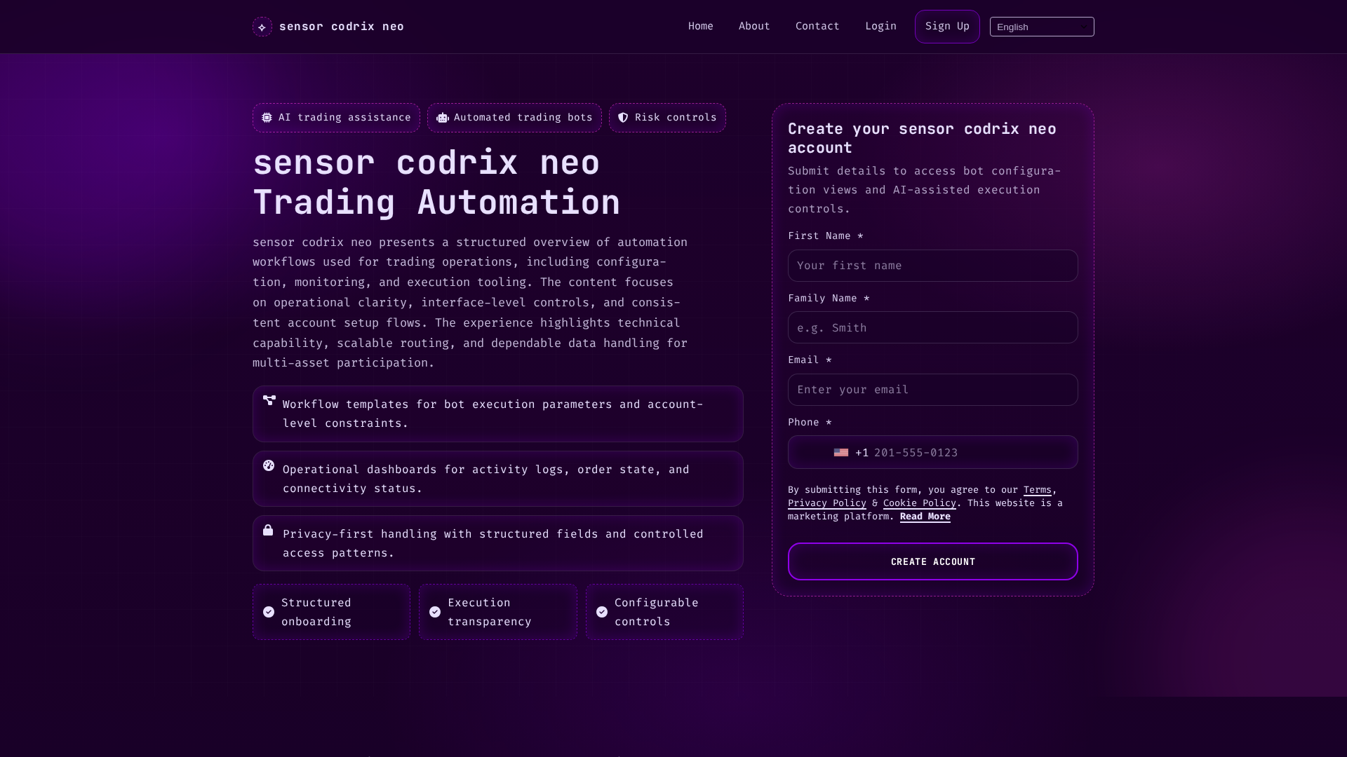 Screenshot of sensorcodrixneo.digital