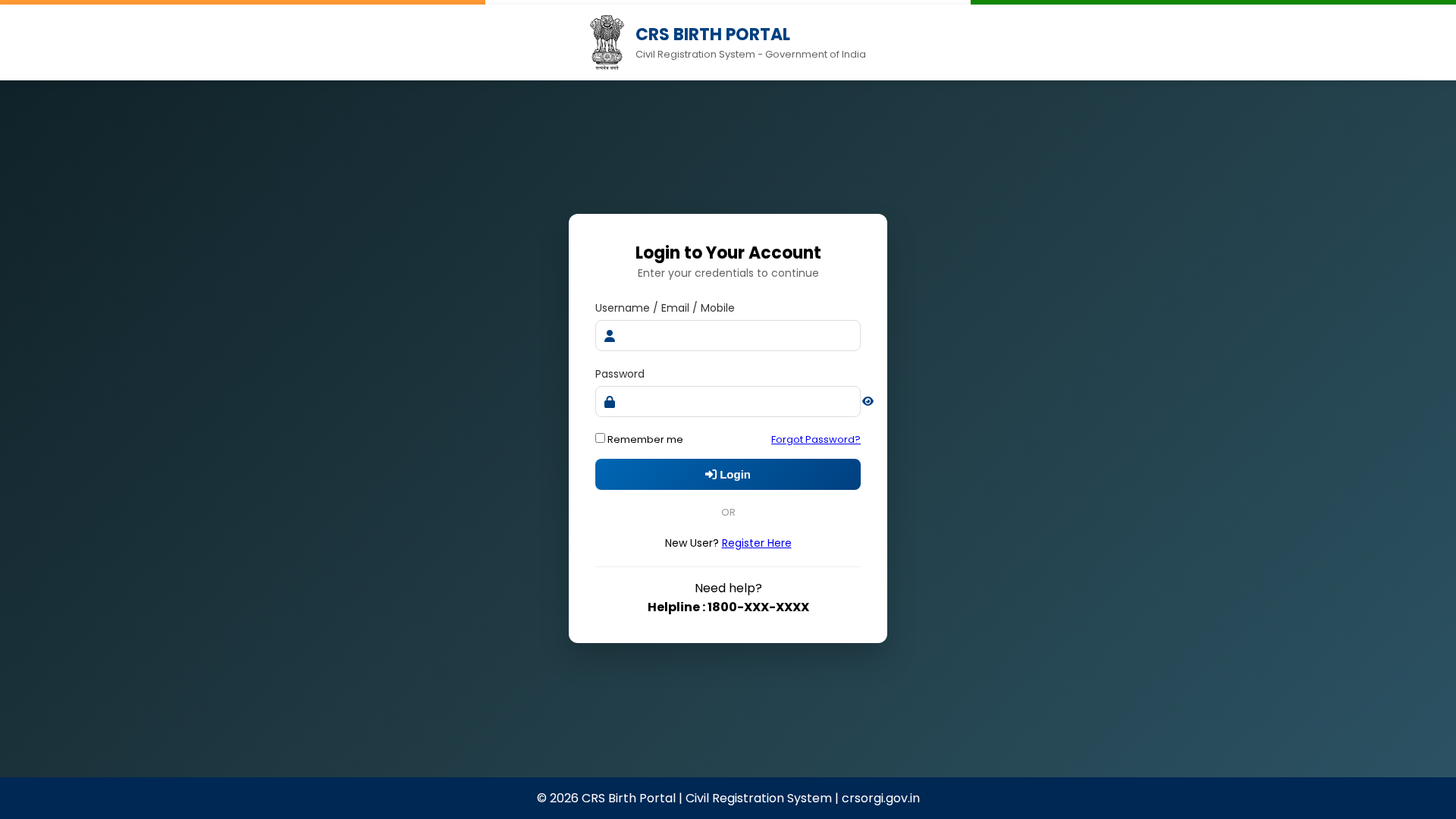 Screenshot of dc.crsorgi.gov.in.viewd.in