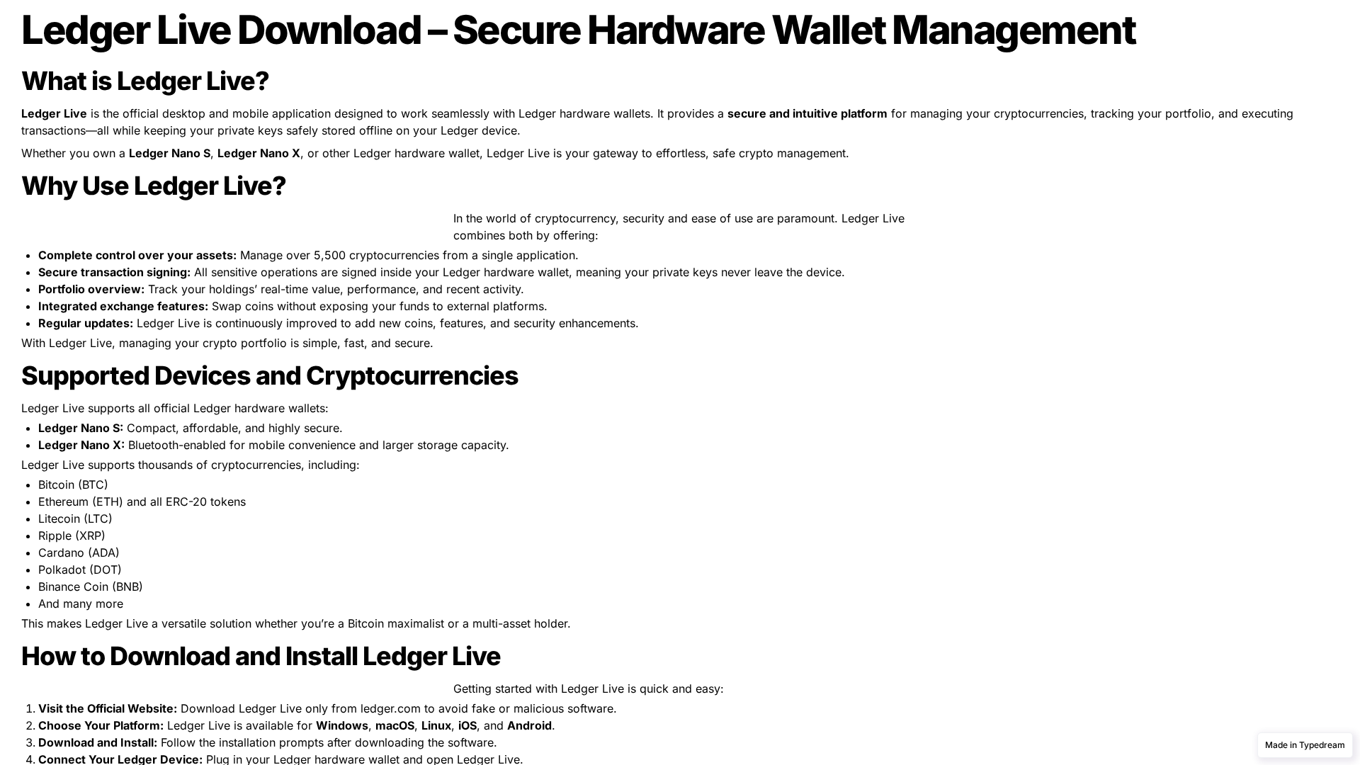 Screenshot of windows-ledger-live.typedream.app