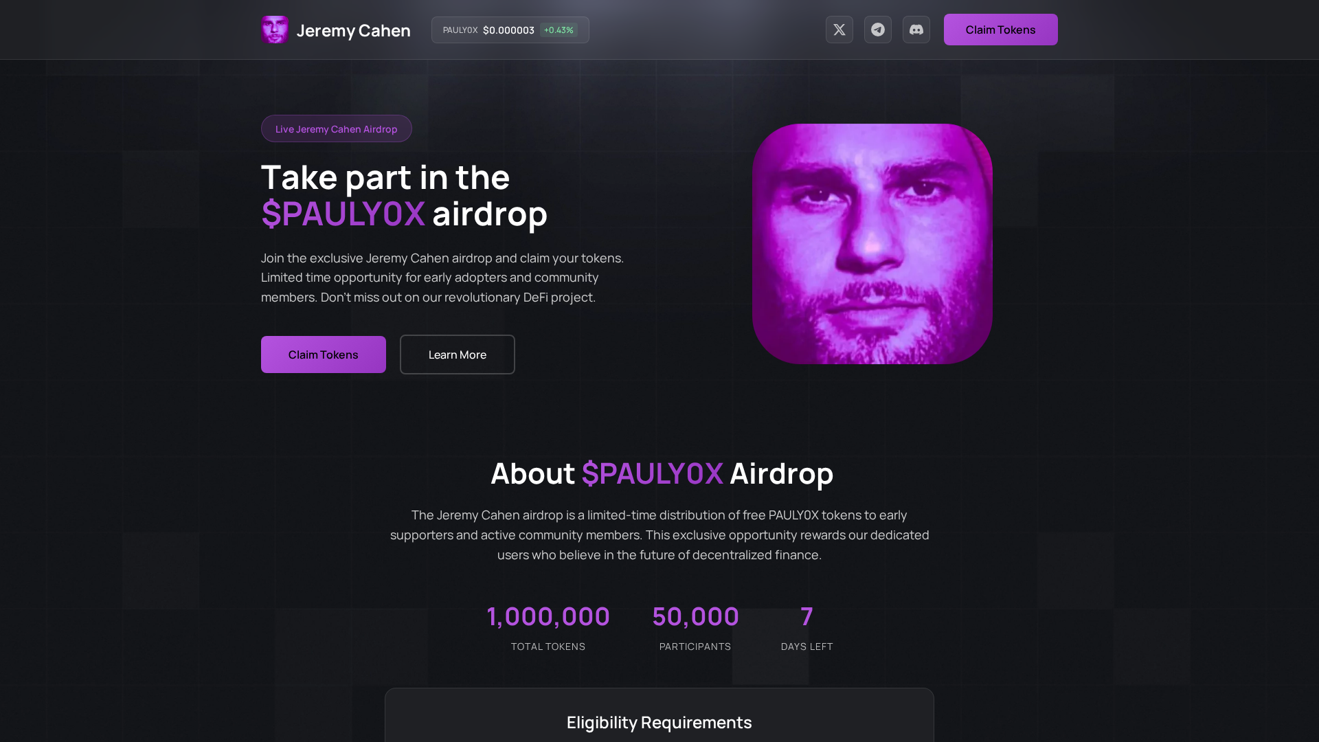Screenshot of jeremycahentoken.com