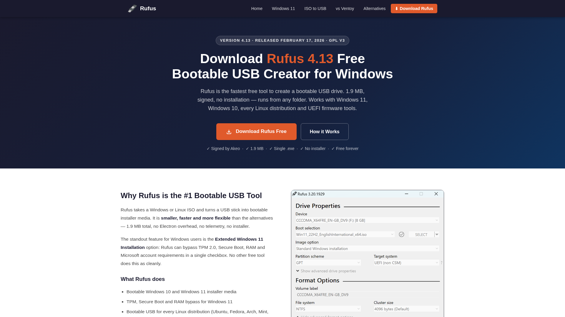 Screenshot of download-rufus.com