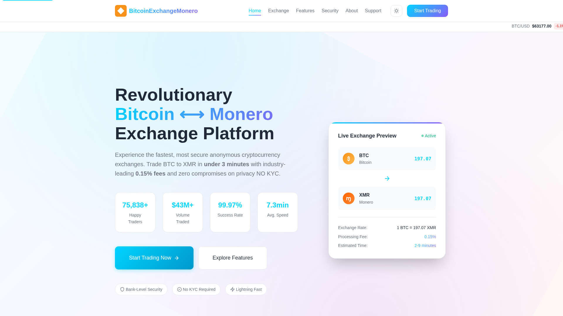Screenshot of bitcoinexchangemonero.com