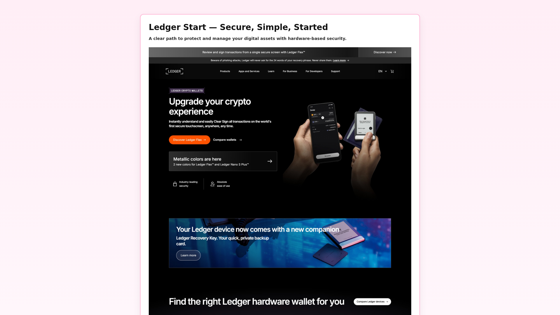 Screenshot of ledger-comstart-sso.pages.dev