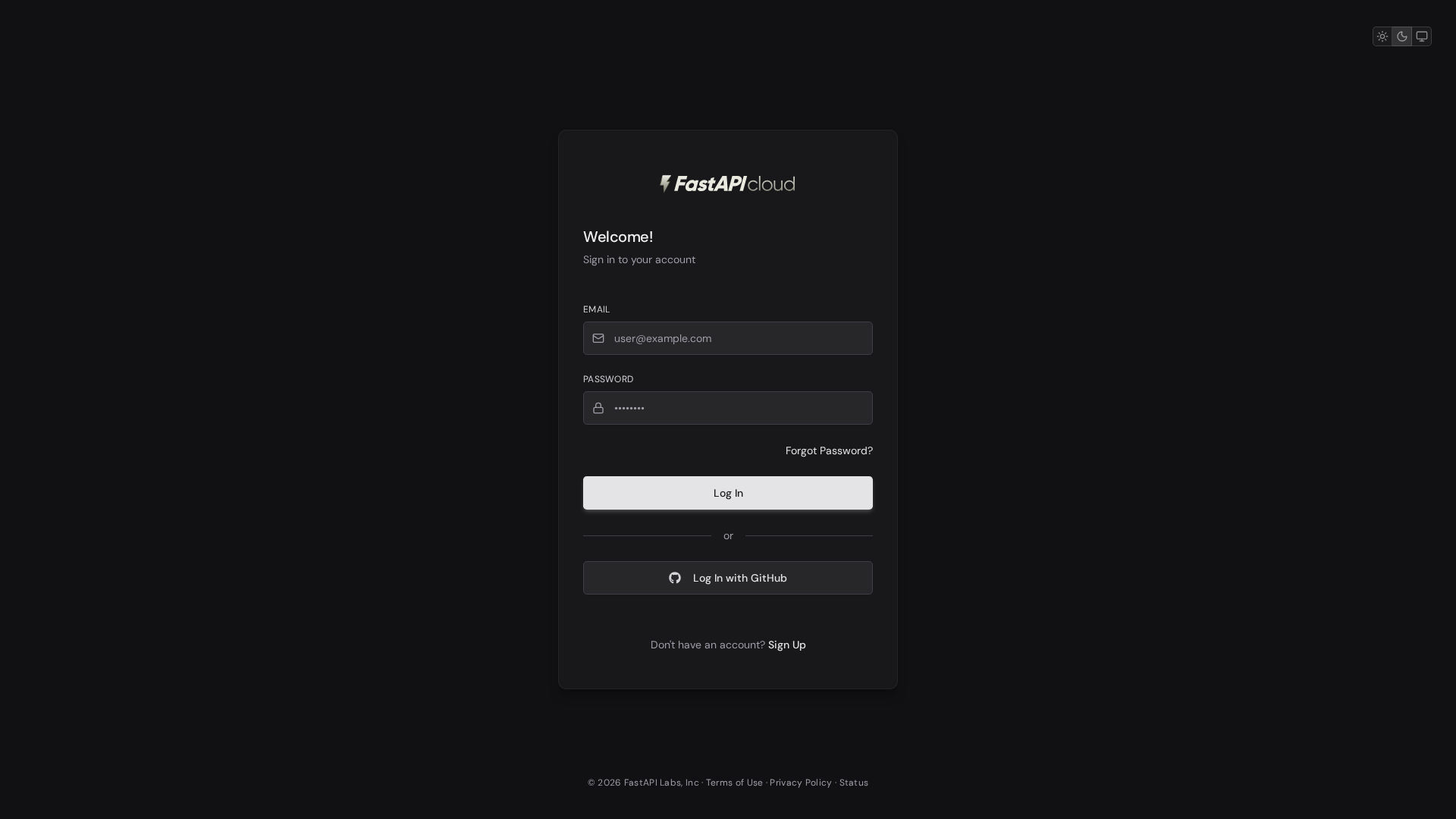 Screenshot of dashboard-fastapicloud-online.pages.dev