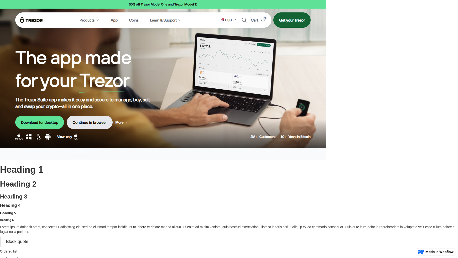 Screenshot of trezore-started-get.webflow.io