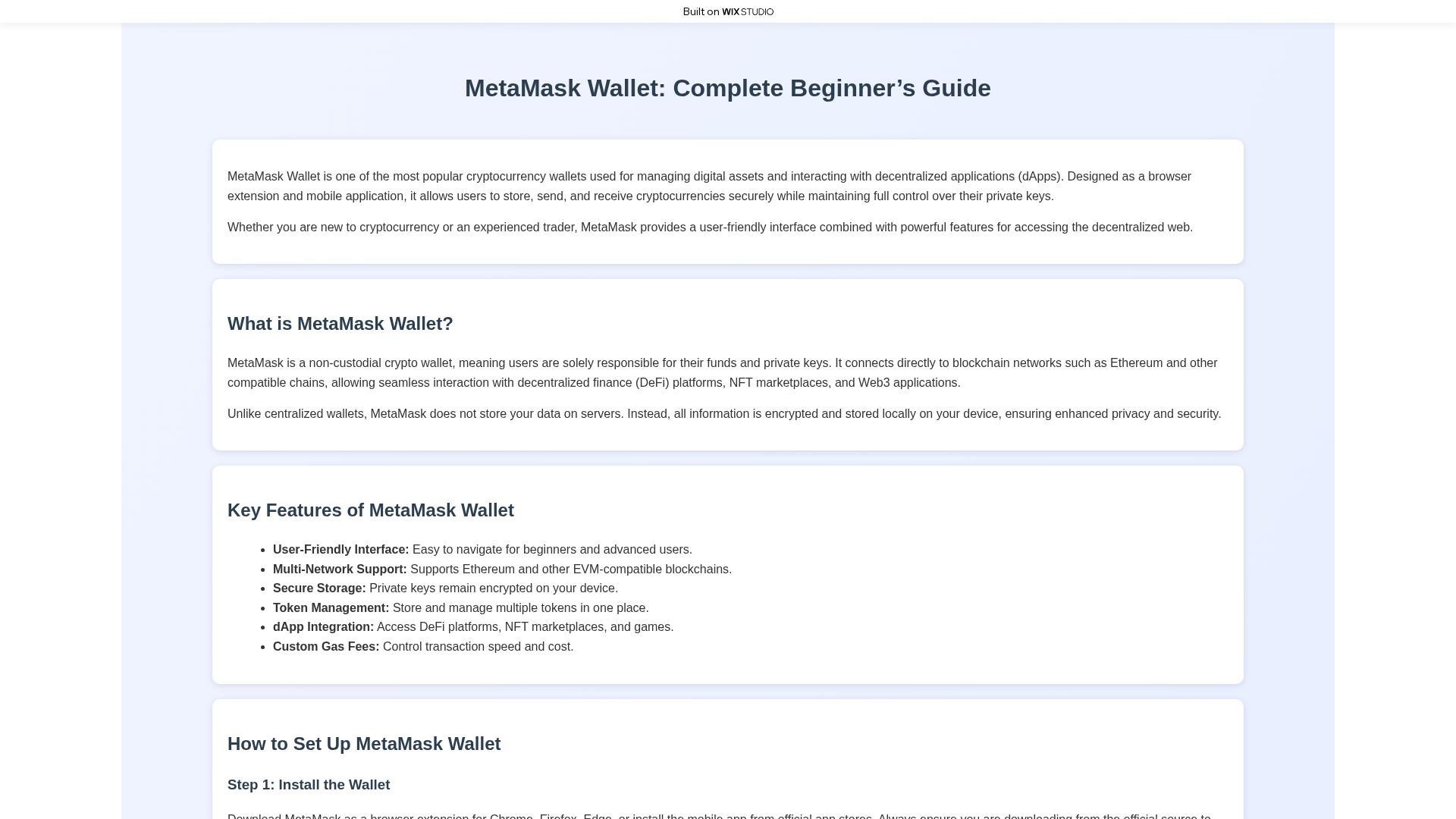 Screenshot of metawallet.wixstudio.com
