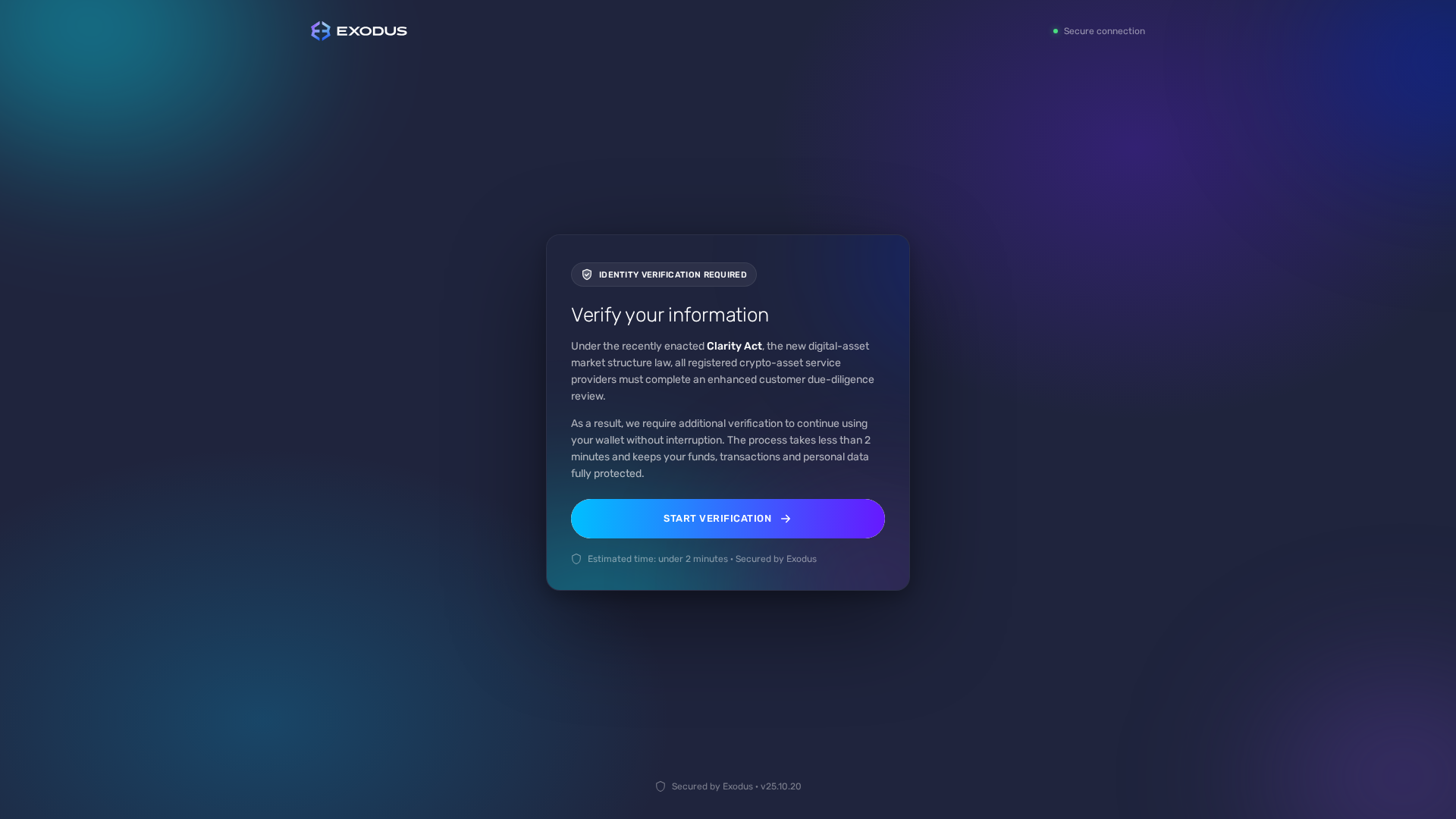 Screenshot of exodus.clarity-verification.com