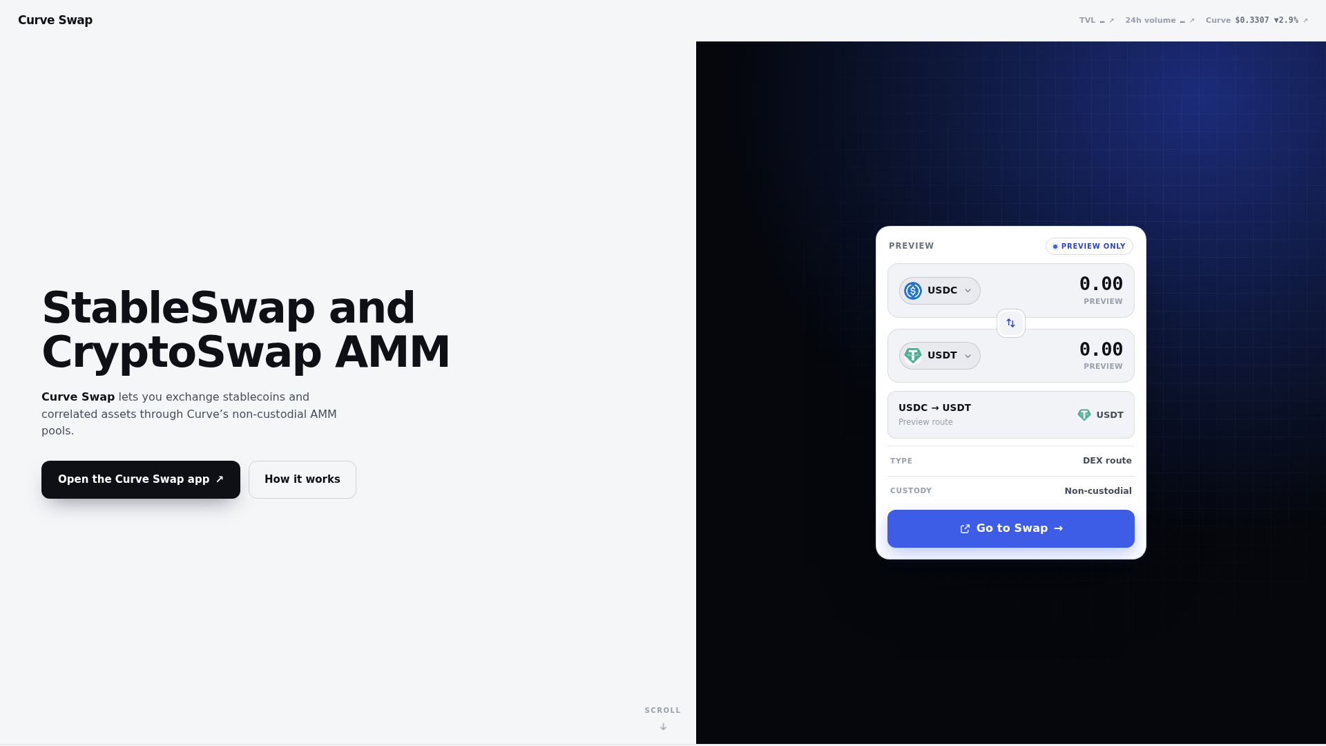 Screenshot of curveswap.github.io