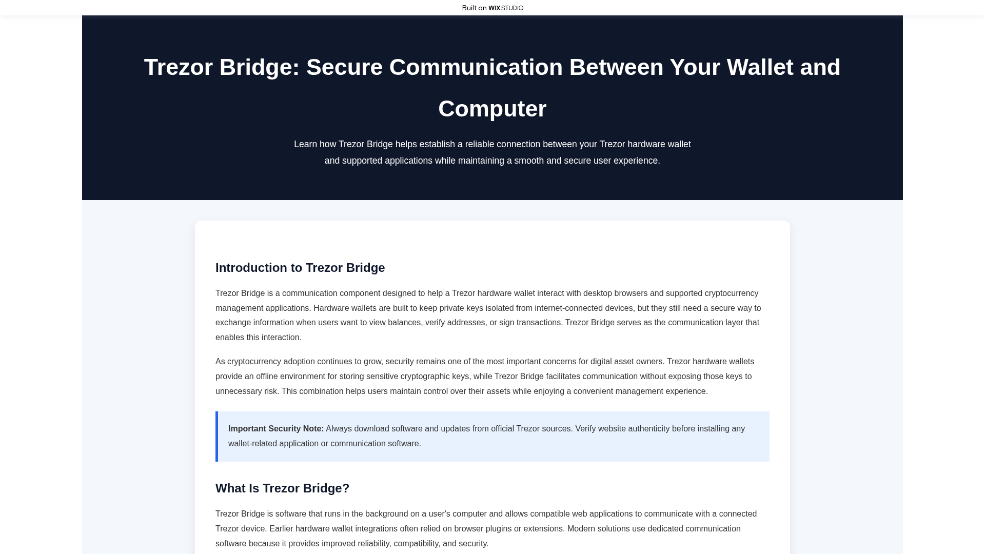 Screenshot of app-page-trezor.wixstudio.com