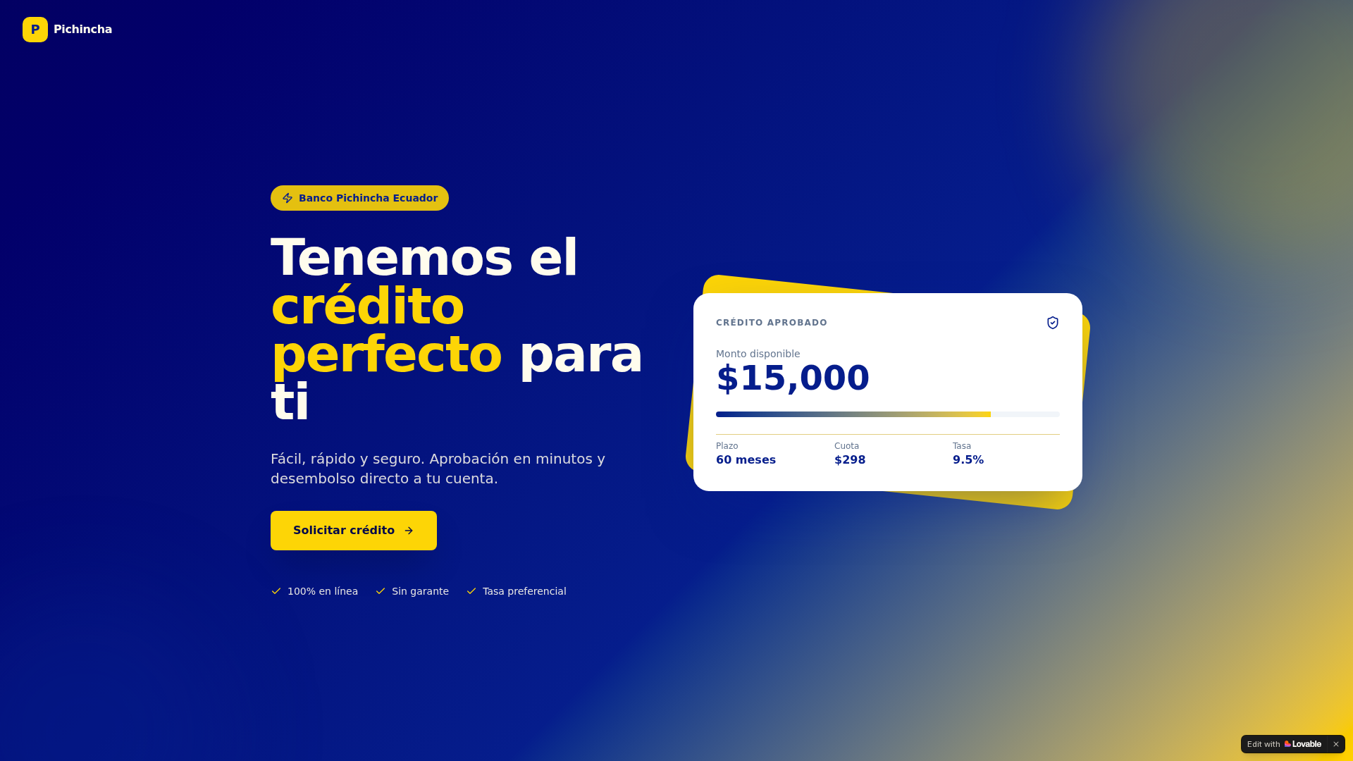 Screenshot of credito-pichincha-ecuadorfacil.lovable.app