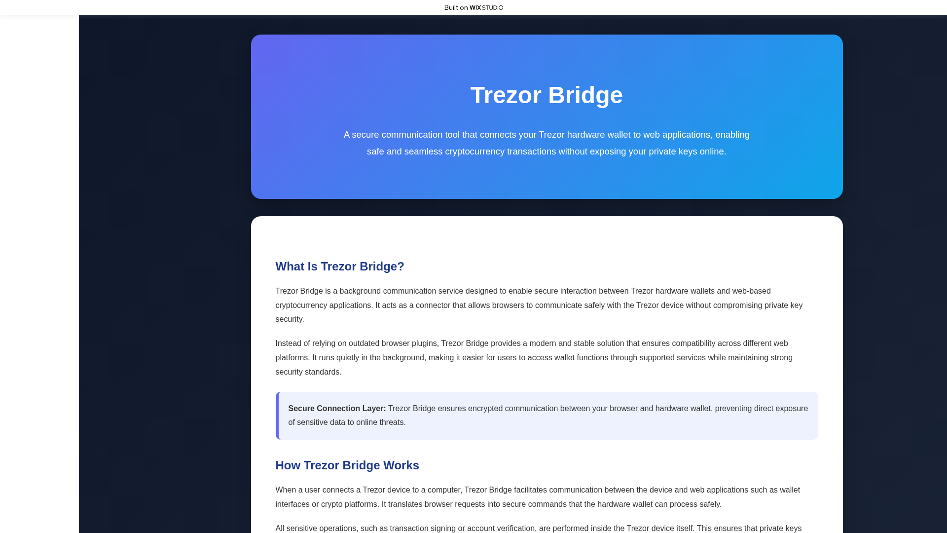 Screenshot of bridge-trezr.wixstudio.com