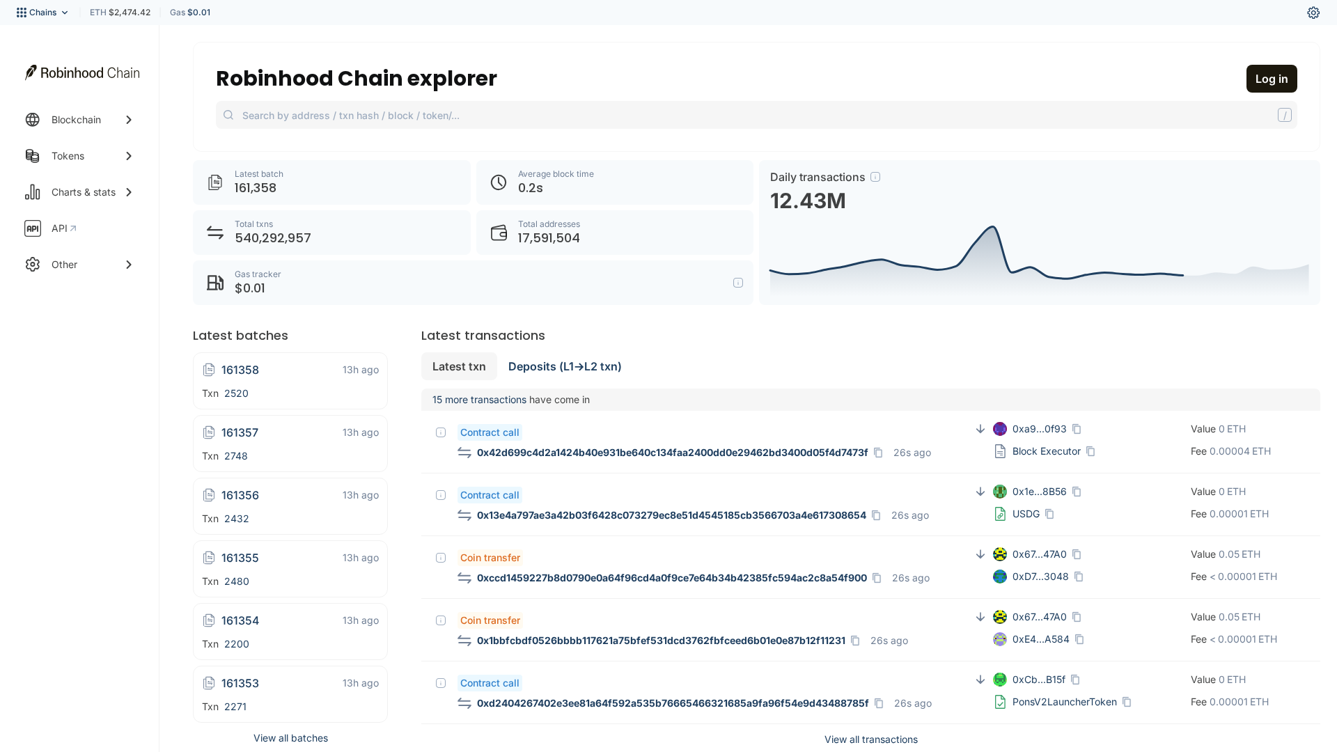 Screenshot of robinhoodchain.blockscout.com