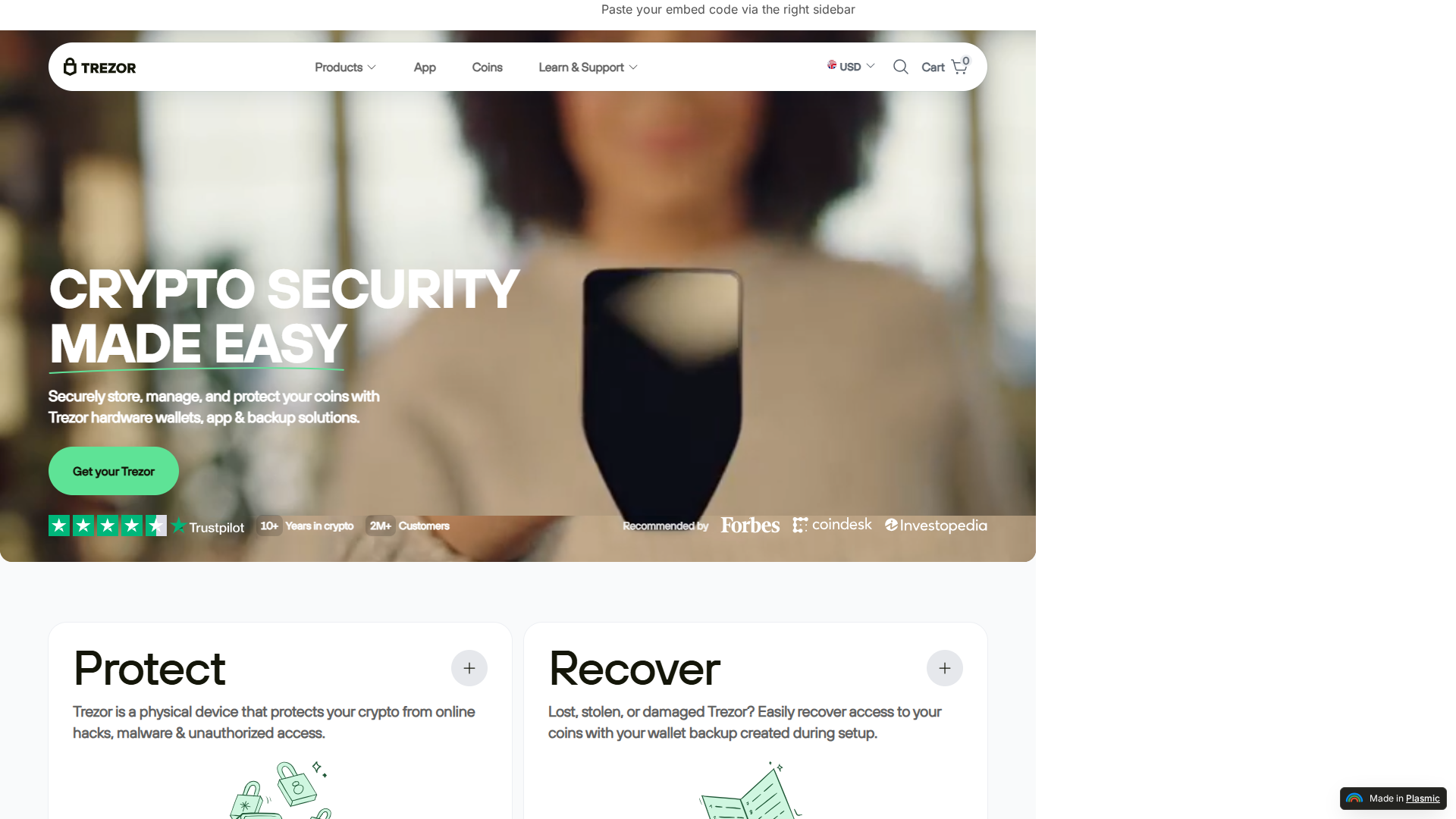 Screenshot of bridge-trezor.plasmic.run
