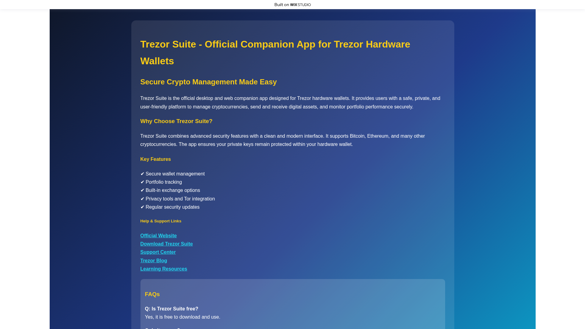 Screenshot of appstrt-trezr.wixstudio.com