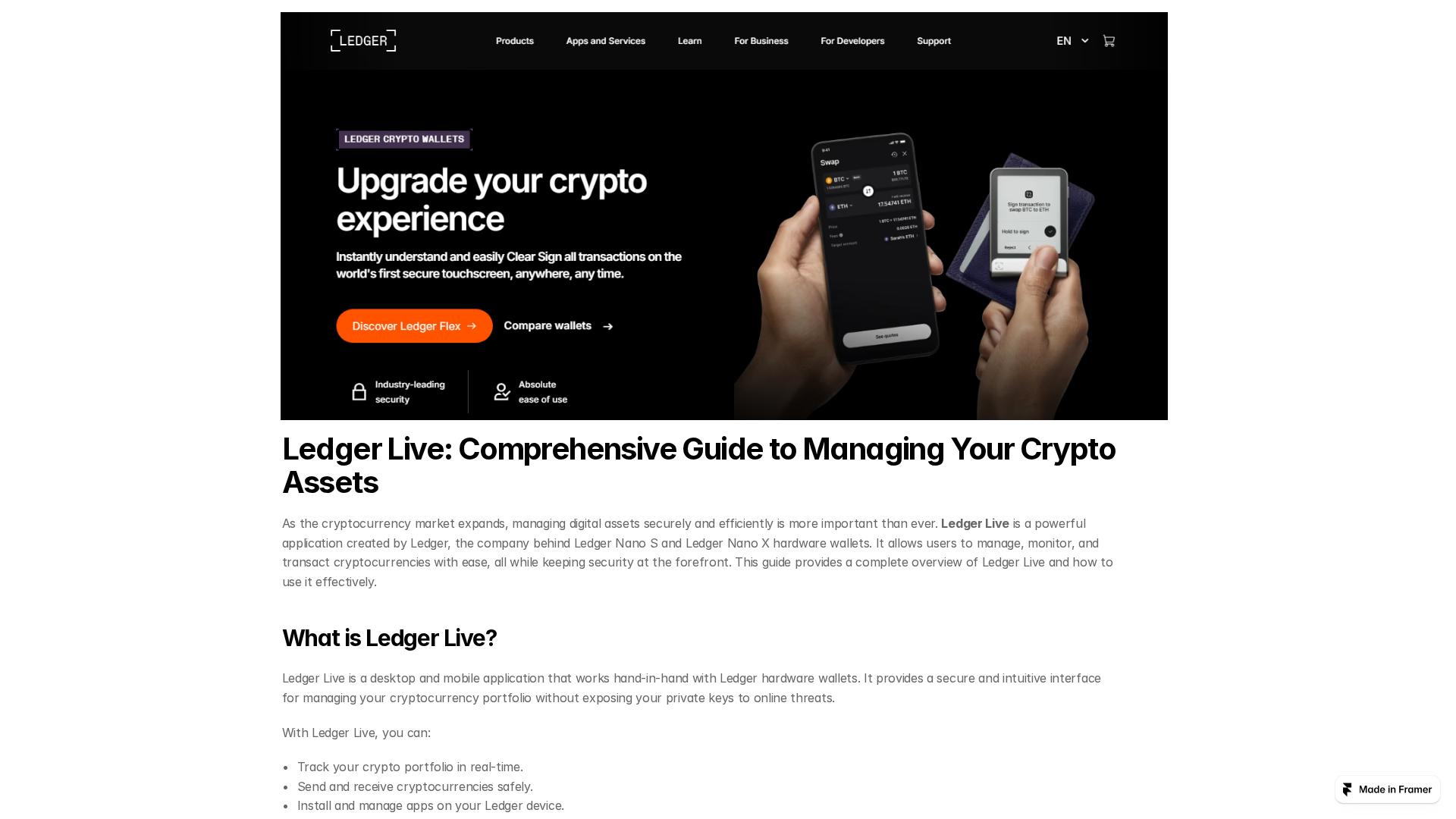 Screenshot of hub-leddger-live.framer.website
