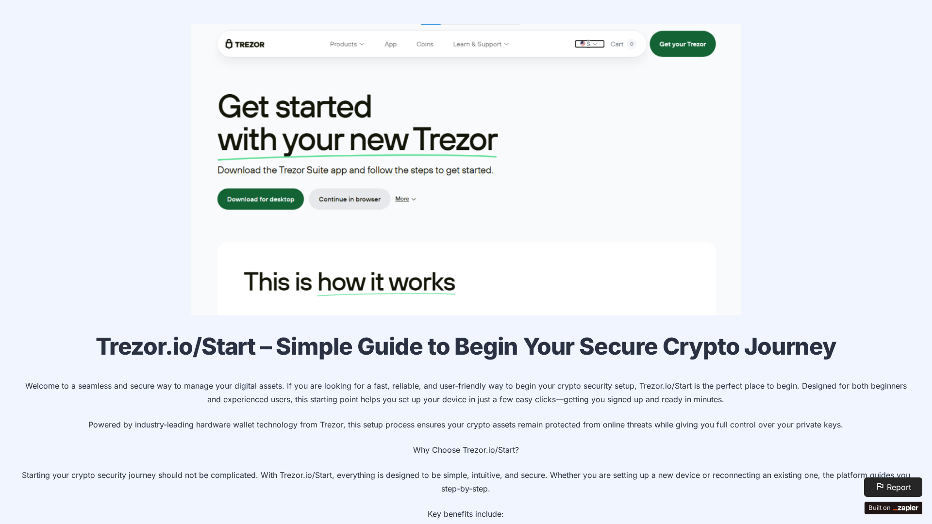 Screenshot of startedio-trezox.zapier.app
