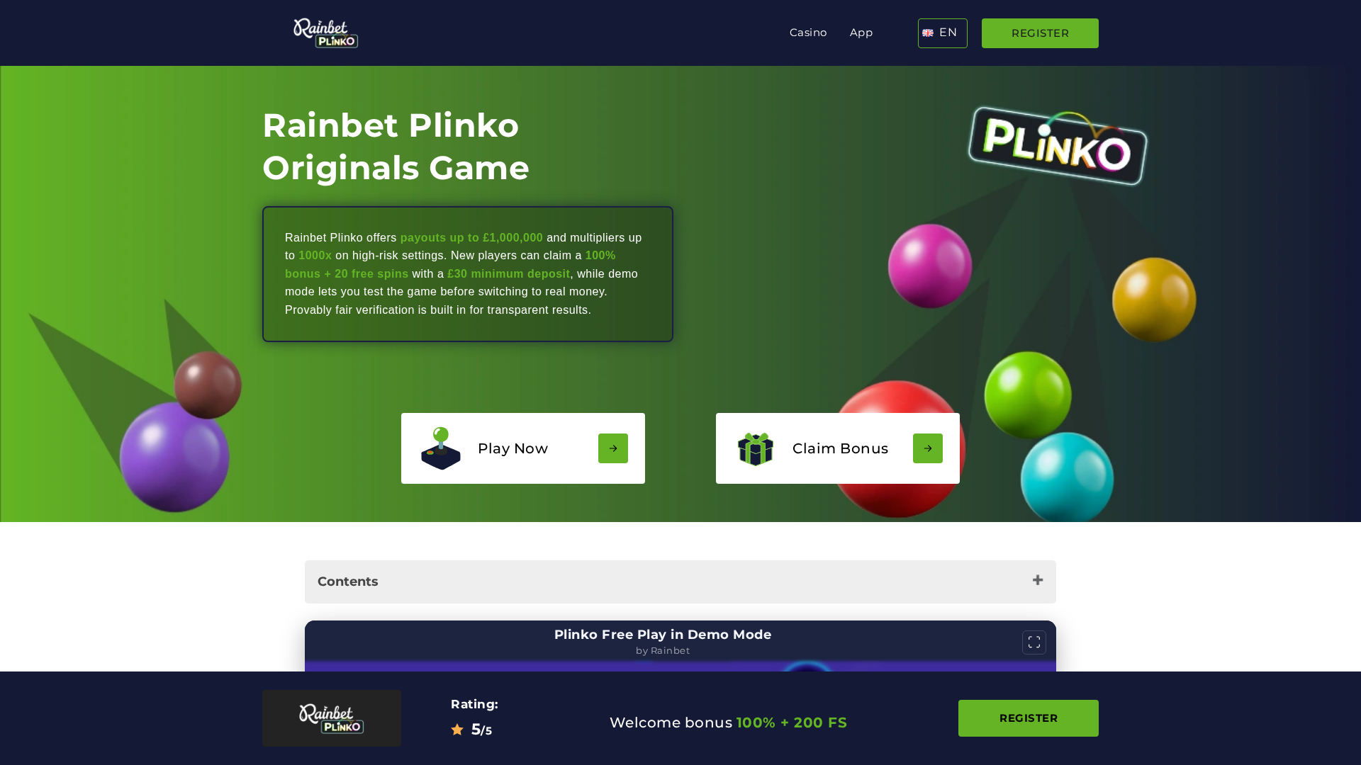 Screenshot of plinko-rainbet.com
