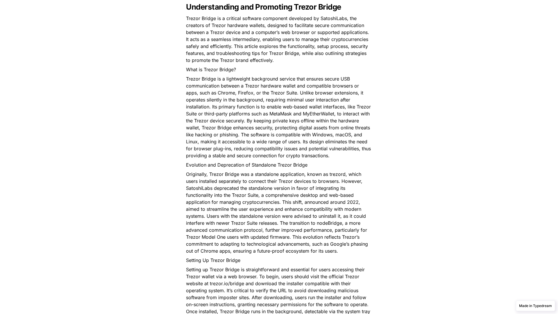 Screenshot of bridge--a-public-trezor.typedream.app