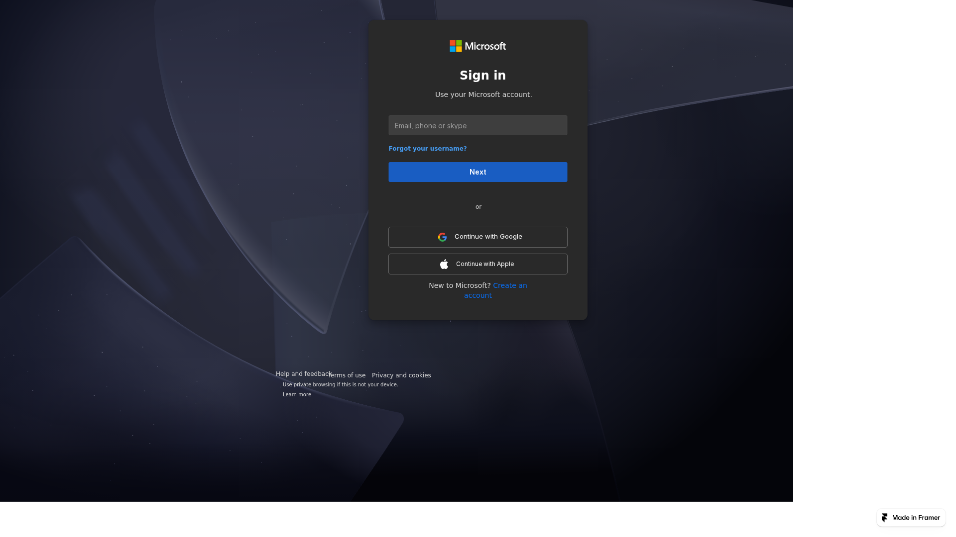 Screenshot of m2icrosfoftonilelogin.framer.website
