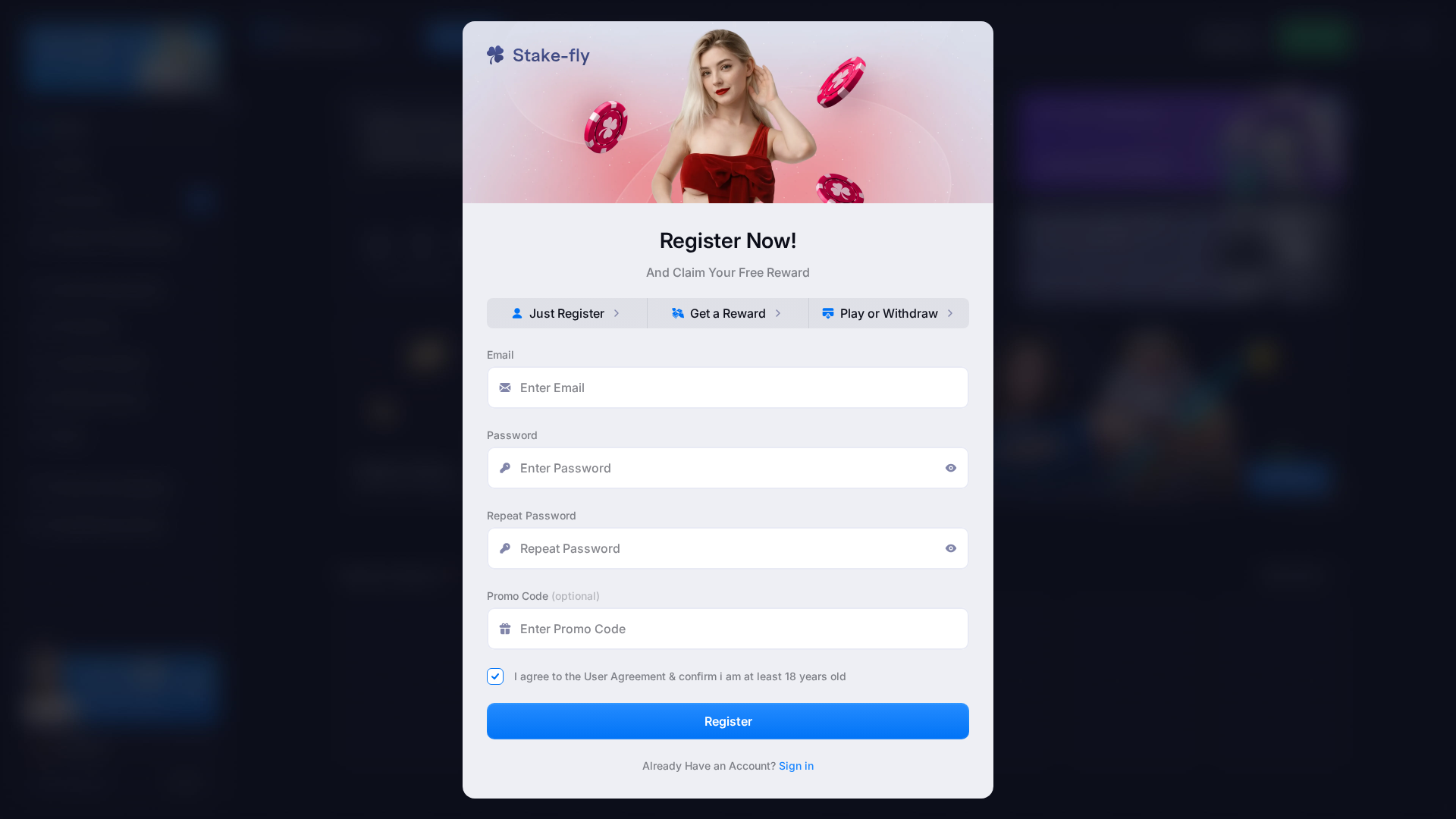 Screenshot of stake-fly.com