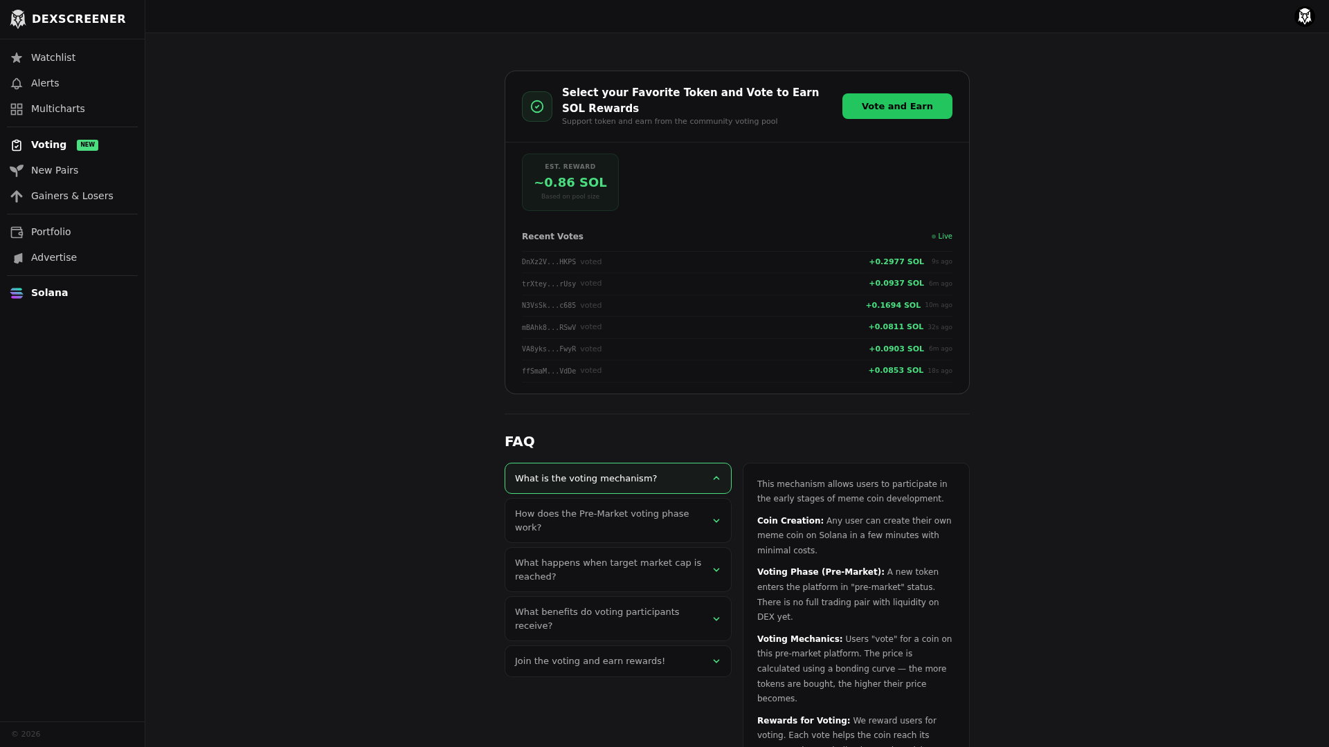 Screenshot of earnvote-dexscreener.com